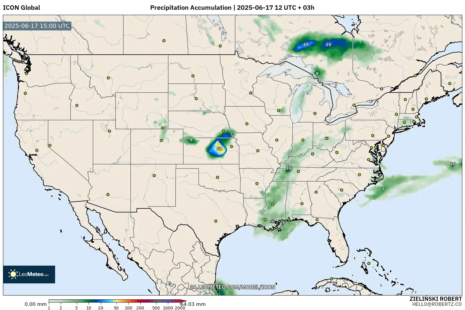 ICON model - United States, Precipitation Accumulation ICON model - United States, Precipitation Accumulation
