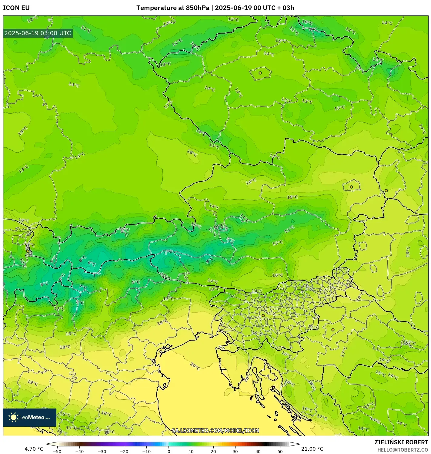 ICON model - Austria, Temperature at 850hPa ICON model - Austria, Temperature at 850hPa
