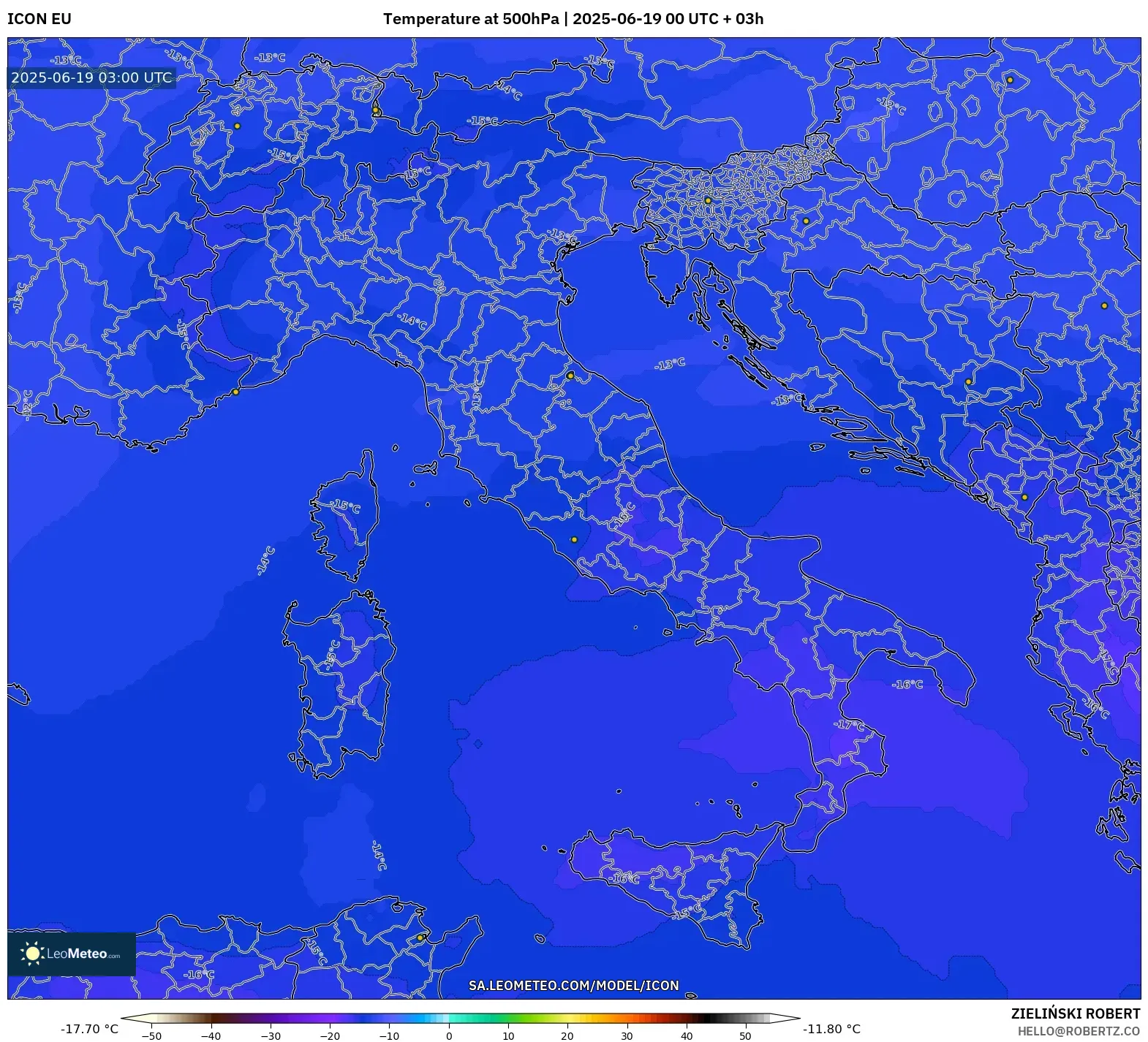 ICON model - Italy, Temperature at 500hPa ICON model - Italy, Temperature at 500hPa
