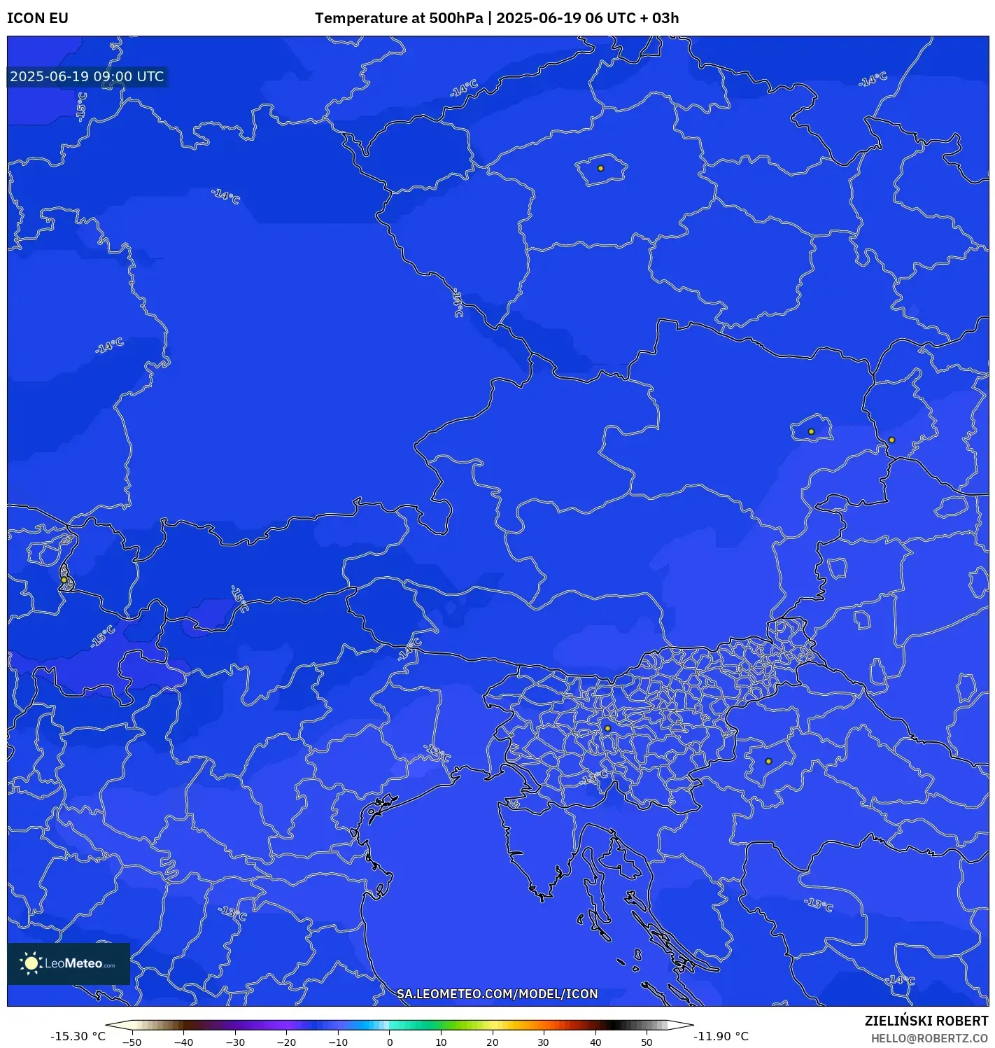 ICON model - Austria, Temperature at 500hPa ICON model - Austria, Temperature at 500hPa