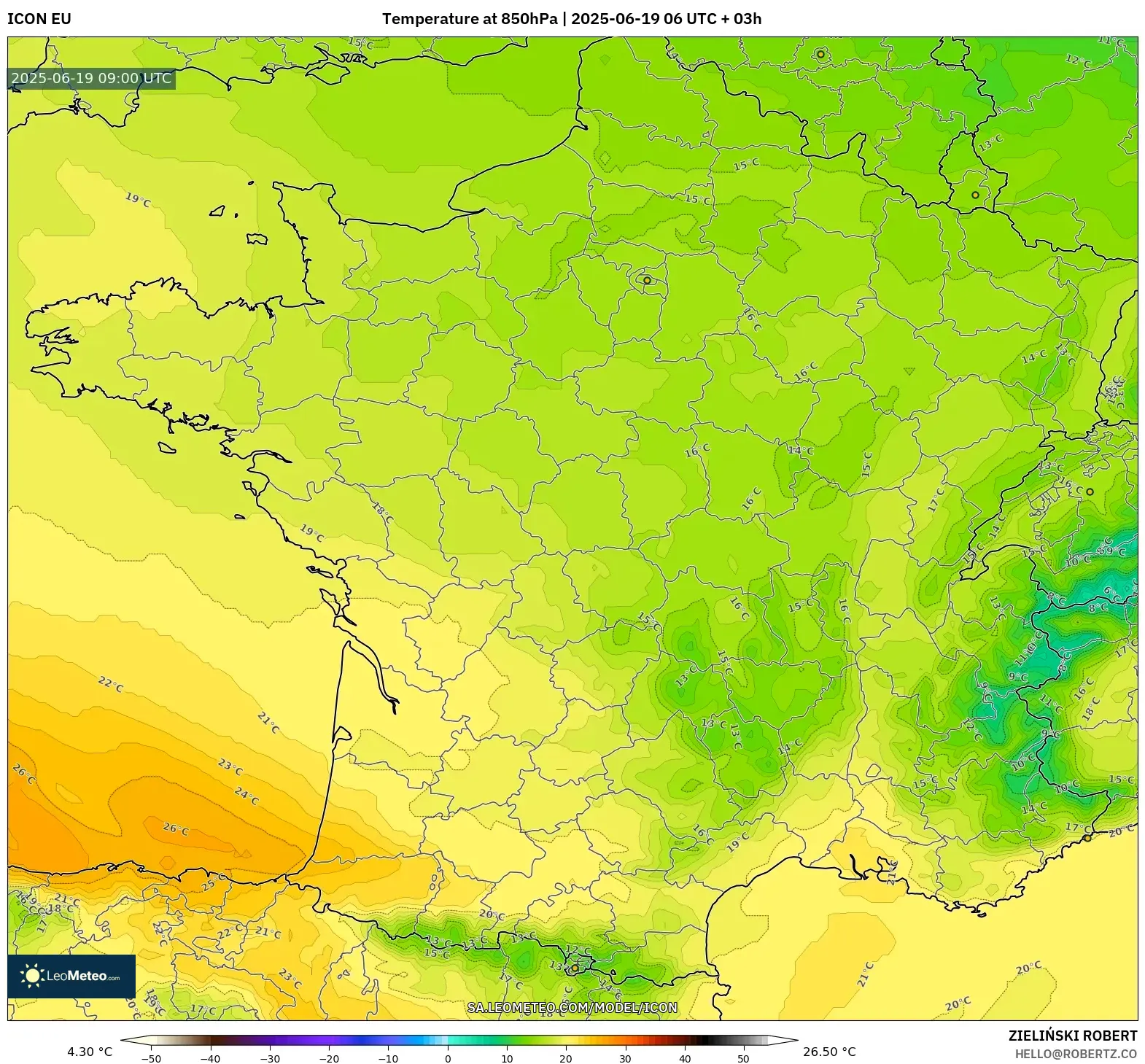 ICON model - France, Temperature at 850hPa ICON model - France, Temperature at 850hPa