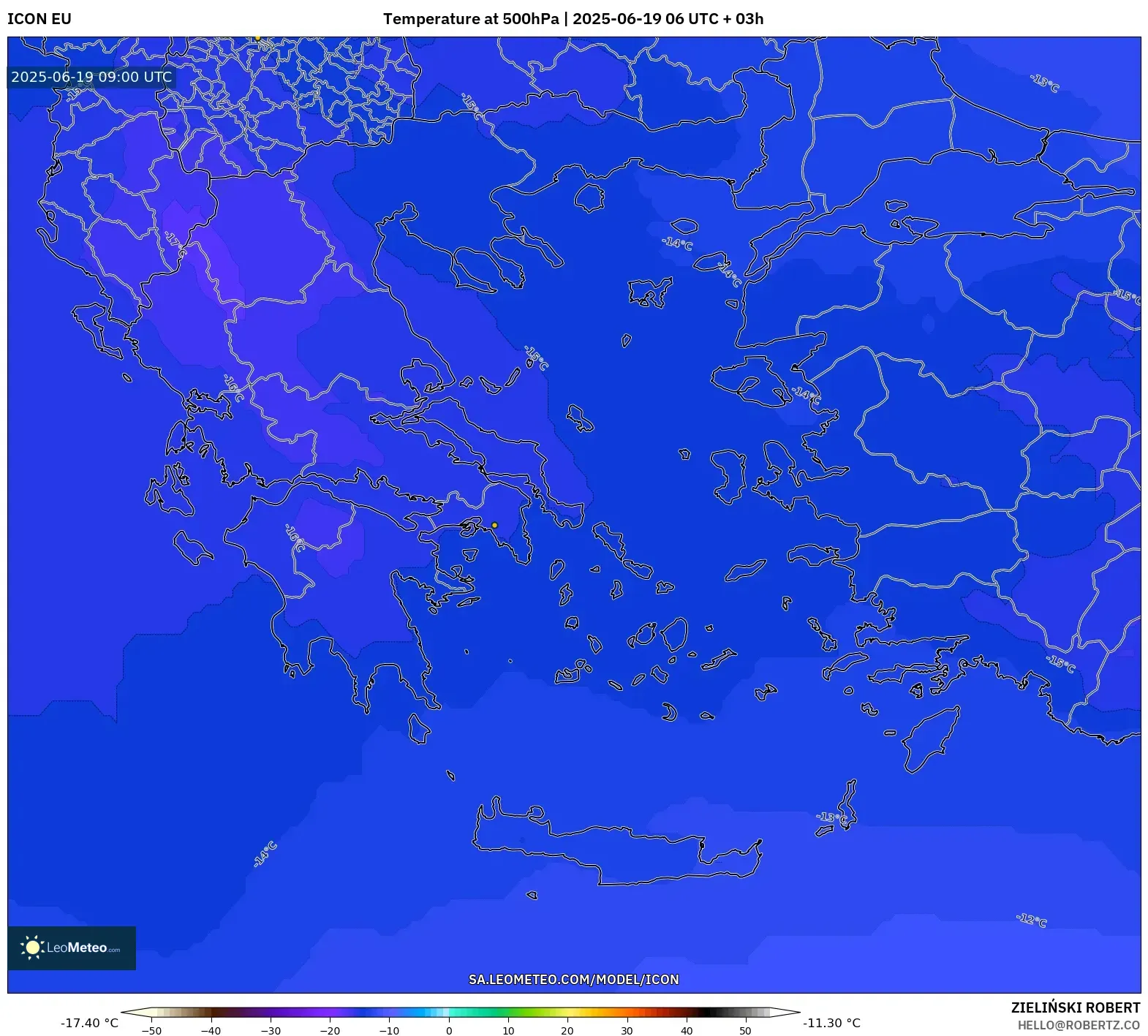 ICON model - Greece, Temperature at 500hPa ICON model - Greece, Temperature at 500hPa