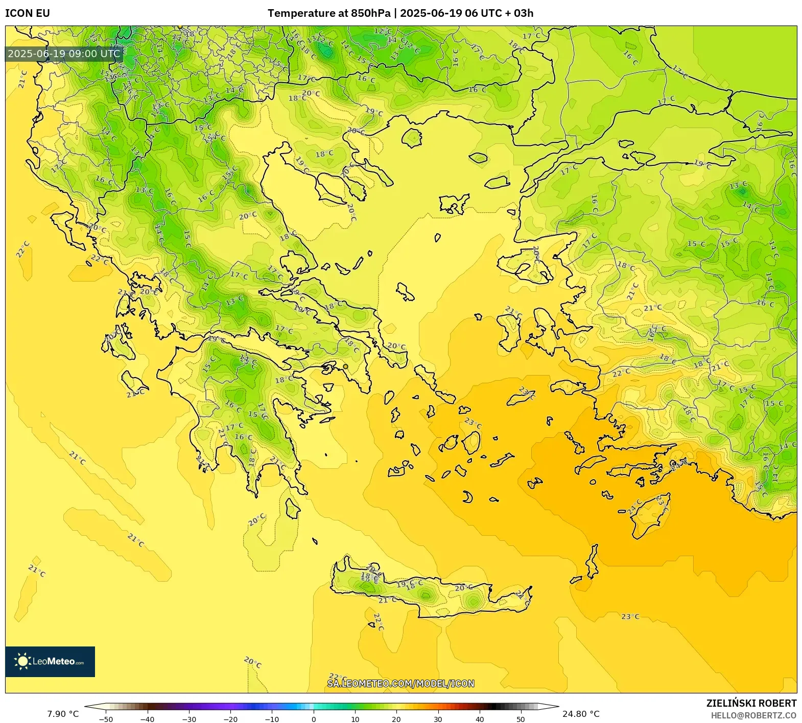 ICON model - Greece, Temperature at 850hPa ICON model - Greece, Temperature at 850hPa