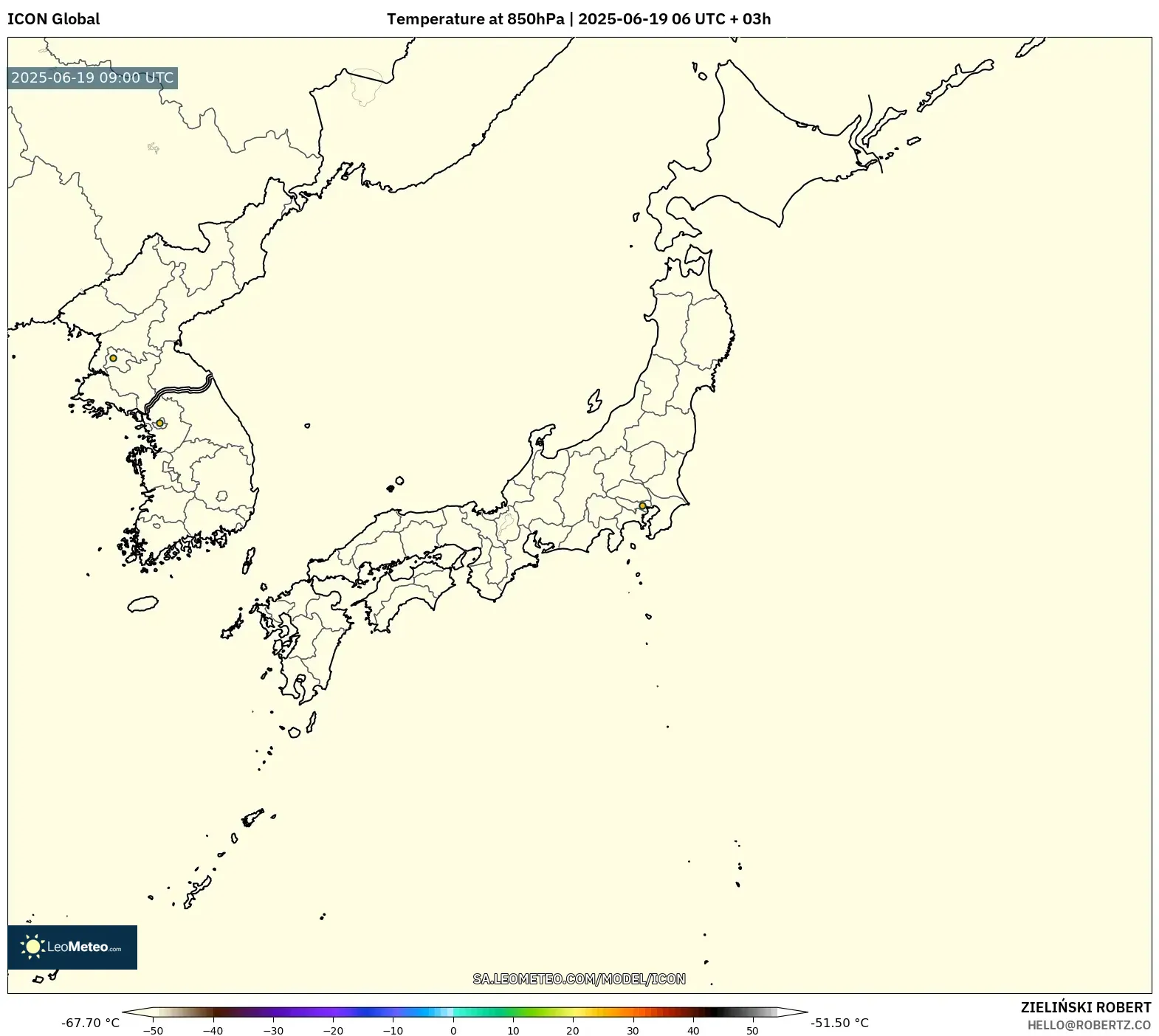 ICON model - Japan, Temperature at 850hPa ICON model - Japan, Temperature at 850hPa