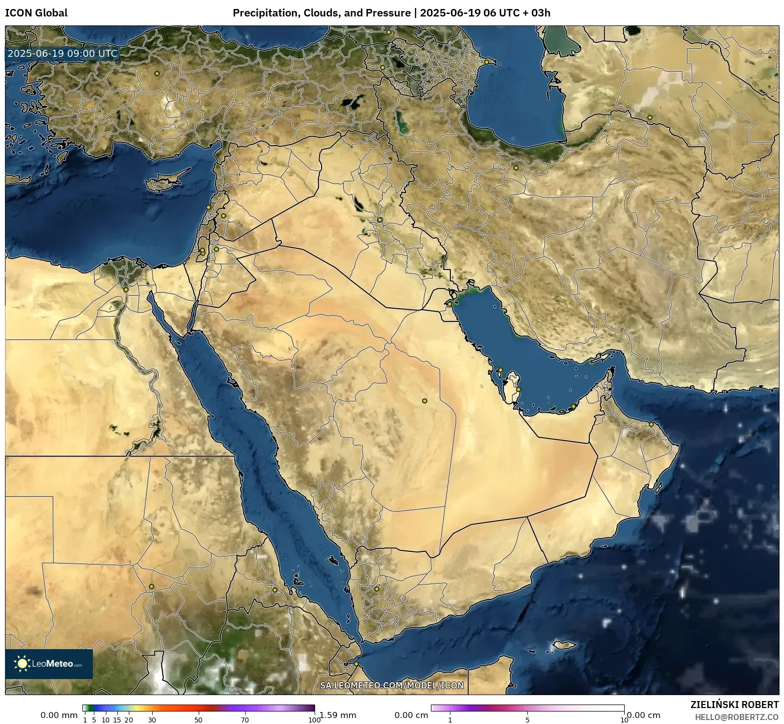 ICON model - Middle East, Precipitation, Clouds, and Pressure ICON model - Middle East, Precipitation, Clouds, and Pressure