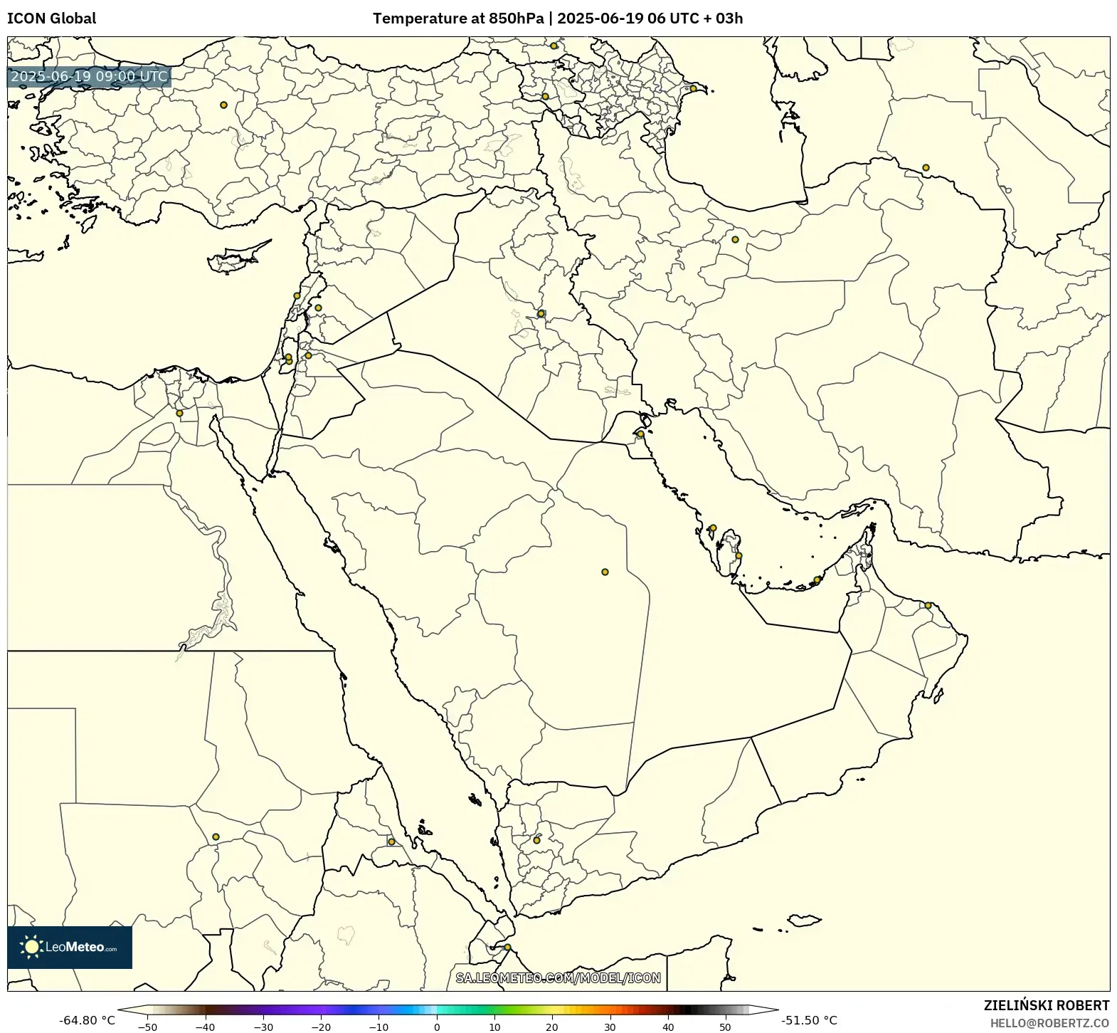 ICON model - Middle East, Temperature at 850hPa ICON model - Middle East, Temperature at 850hPa