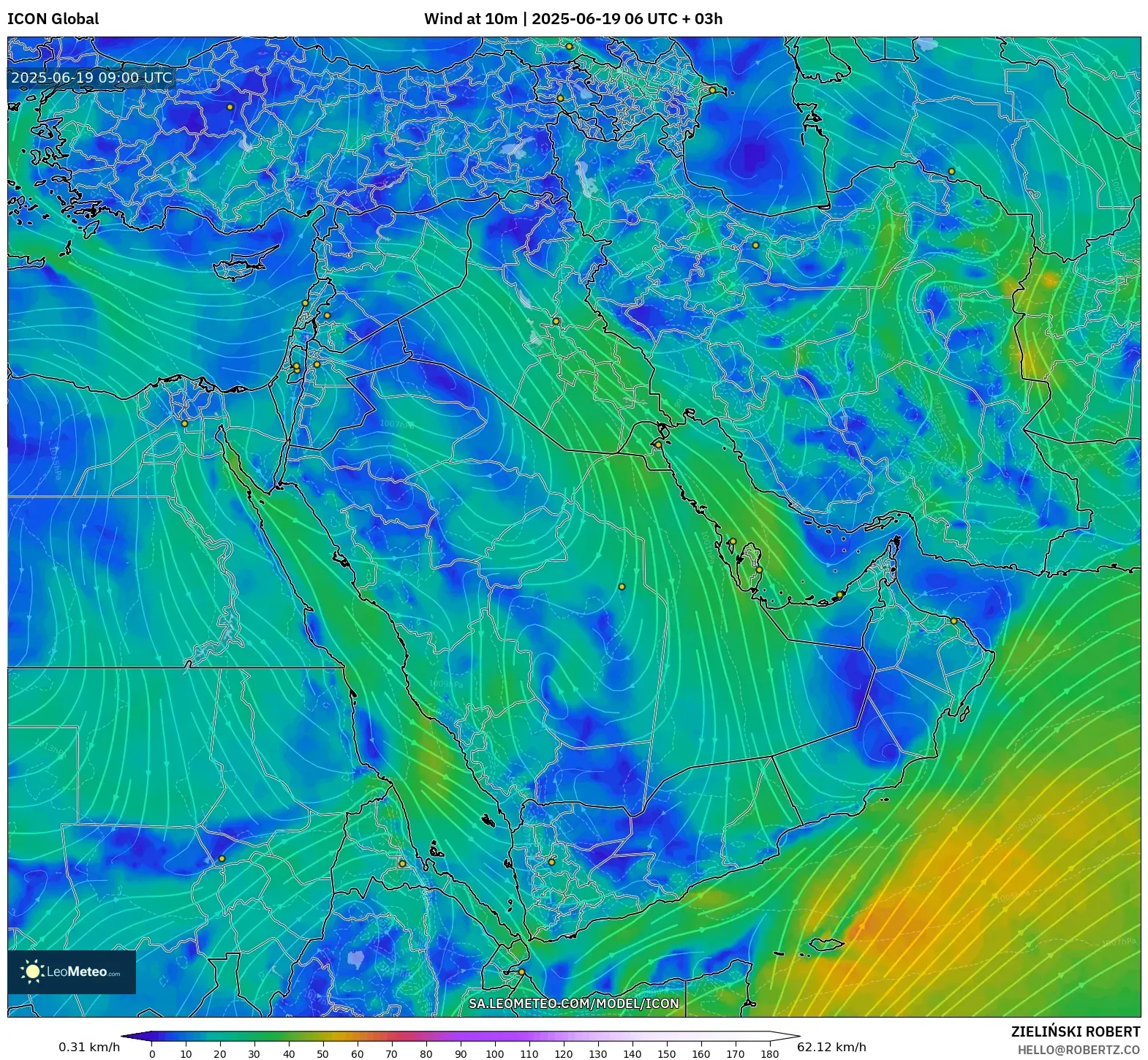 ICON model - Middle East, Wind at 10m ICON model - Middle East, Wind at 10m
