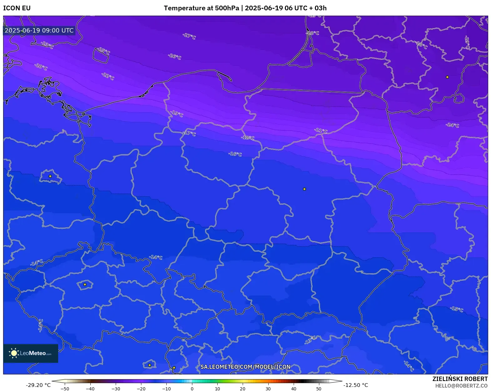 ICON model - Poland, Temperature at 500hPa ICON model - Poland, Temperature at 500hPa