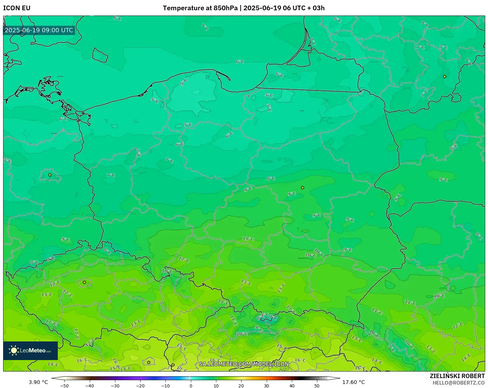 ICON model - Poland, Temperature at 850hPa ICON model - Poland, Temperature at 850hPa