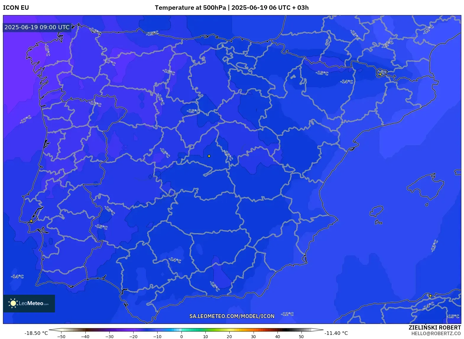 ICON model - Spain, Temperature at 500hPa ICON model - Spain, Temperature at 500hPa