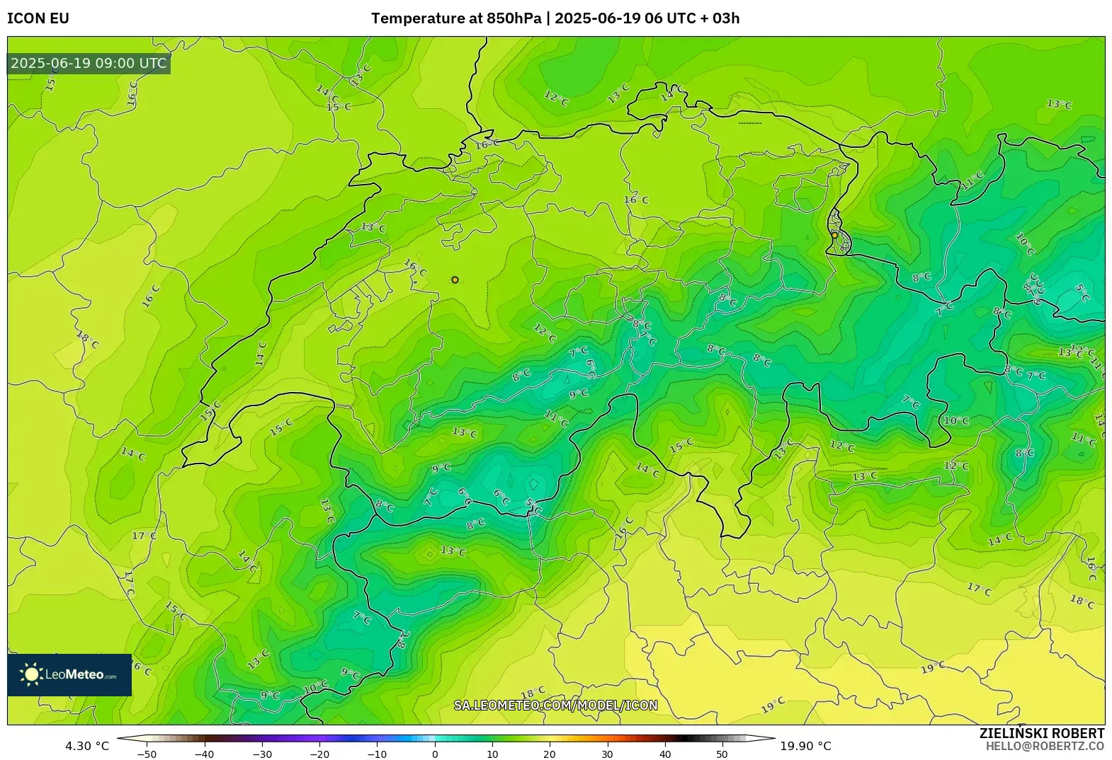 ICON model - Switzerland, Temperature at 850hPa ICON model - Switzerland, Temperature at 850hPa