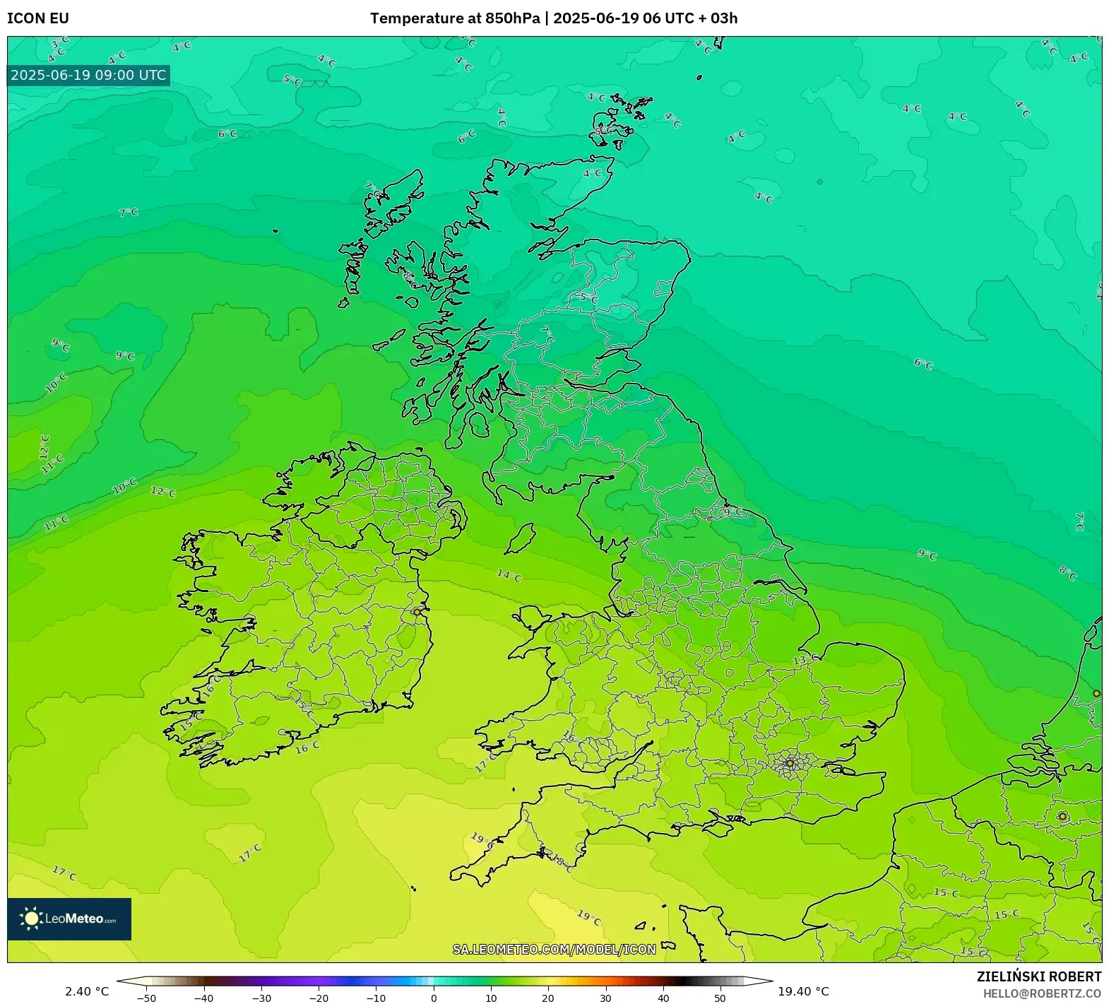 ICON model - United Kingdom, Temperature at 850hPa ICON model - United Kingdom, Temperature at 850hPa