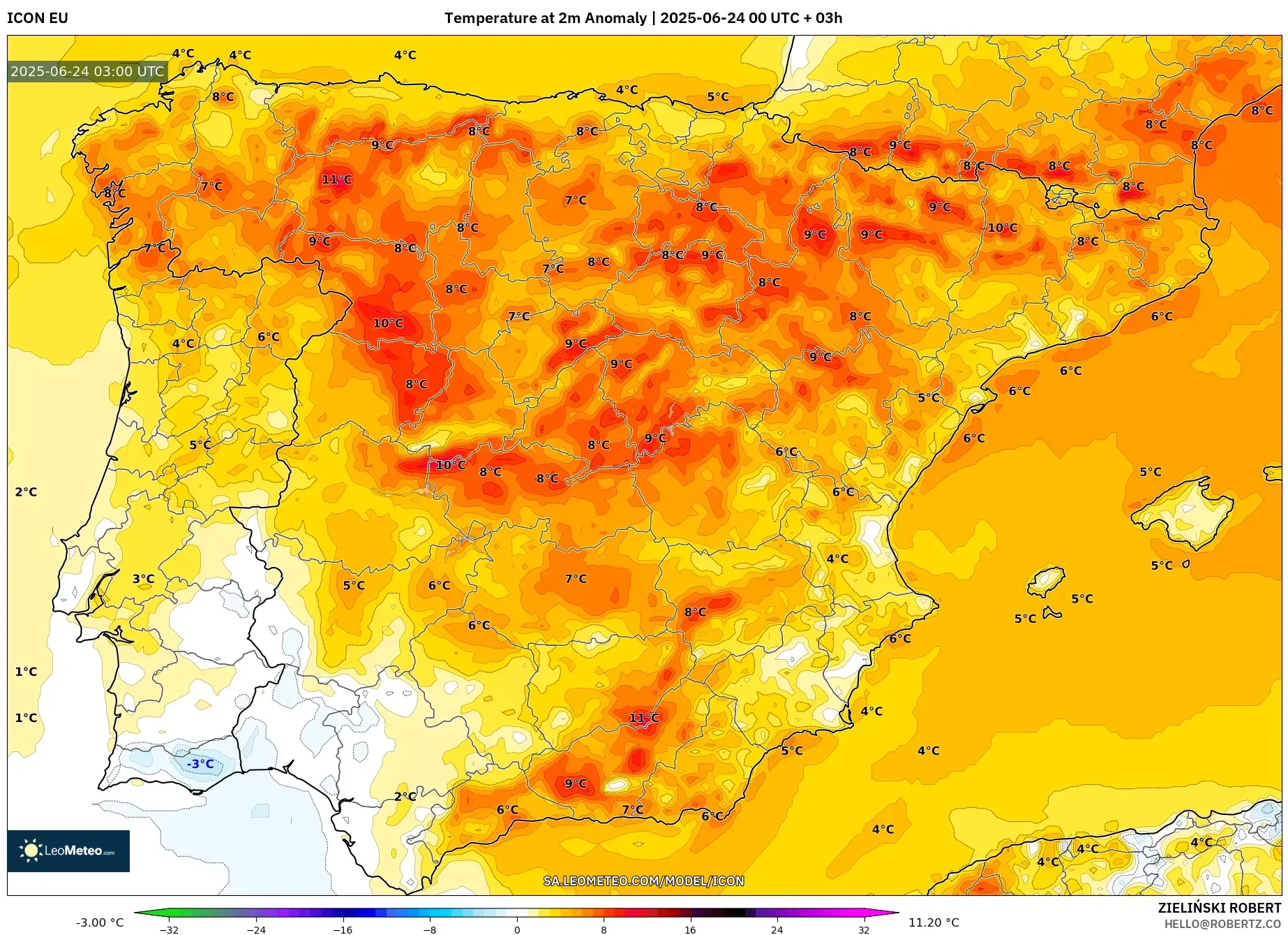 ICON model - Spain, Temperature at 2m Anomaly