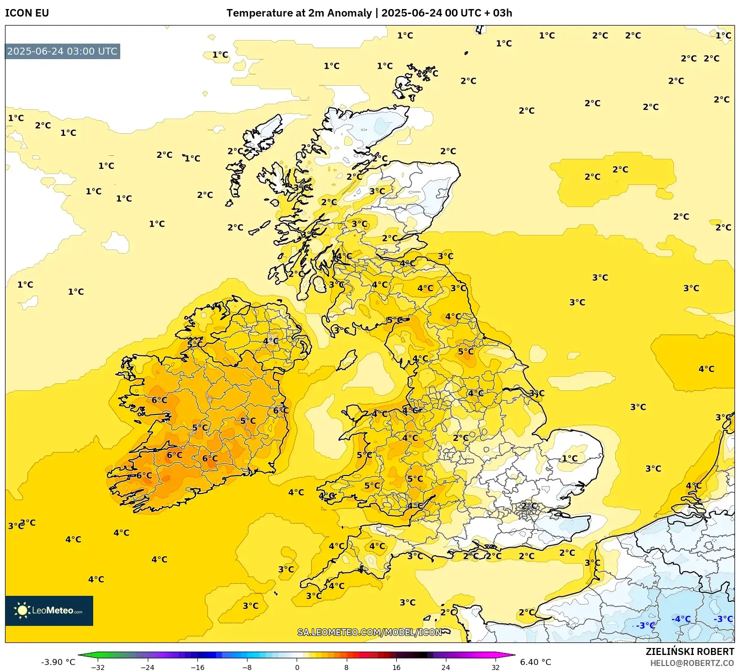 ICON model - United Kingdom, Temperature at 2m Anomaly