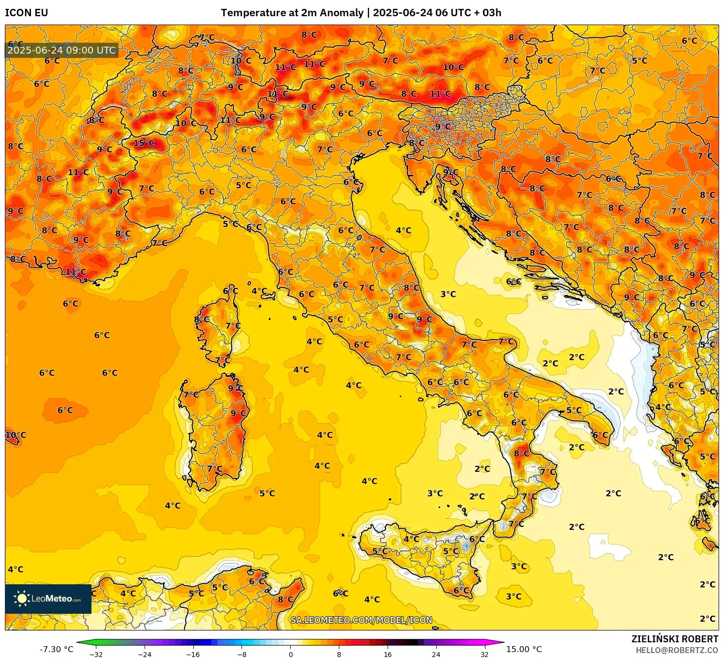 ICON model - Italy, Temperature at 2m Anomaly ICON model - Italy, Temperature at 2m Anomaly