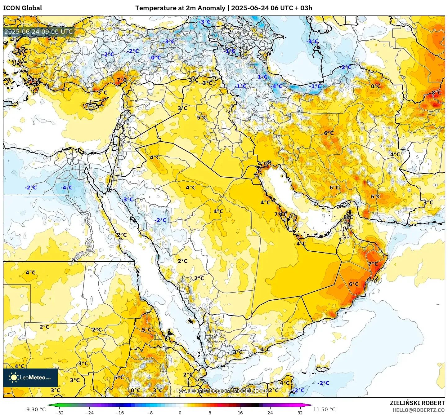ICON model - Middle East, Temperature at 2m Anomaly ICON model - Middle East, Temperature at 2m Anomaly