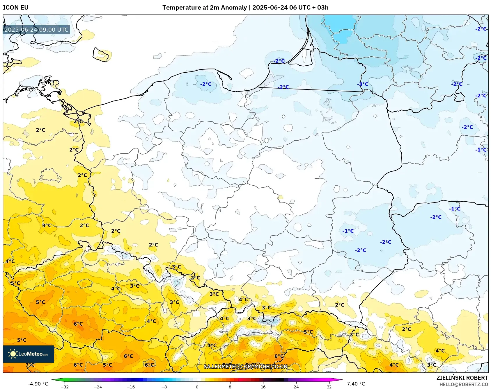 ICON model - Poland, Temperature at 2m Anomaly ICON model - Poland, Temperature at 2m Anomaly