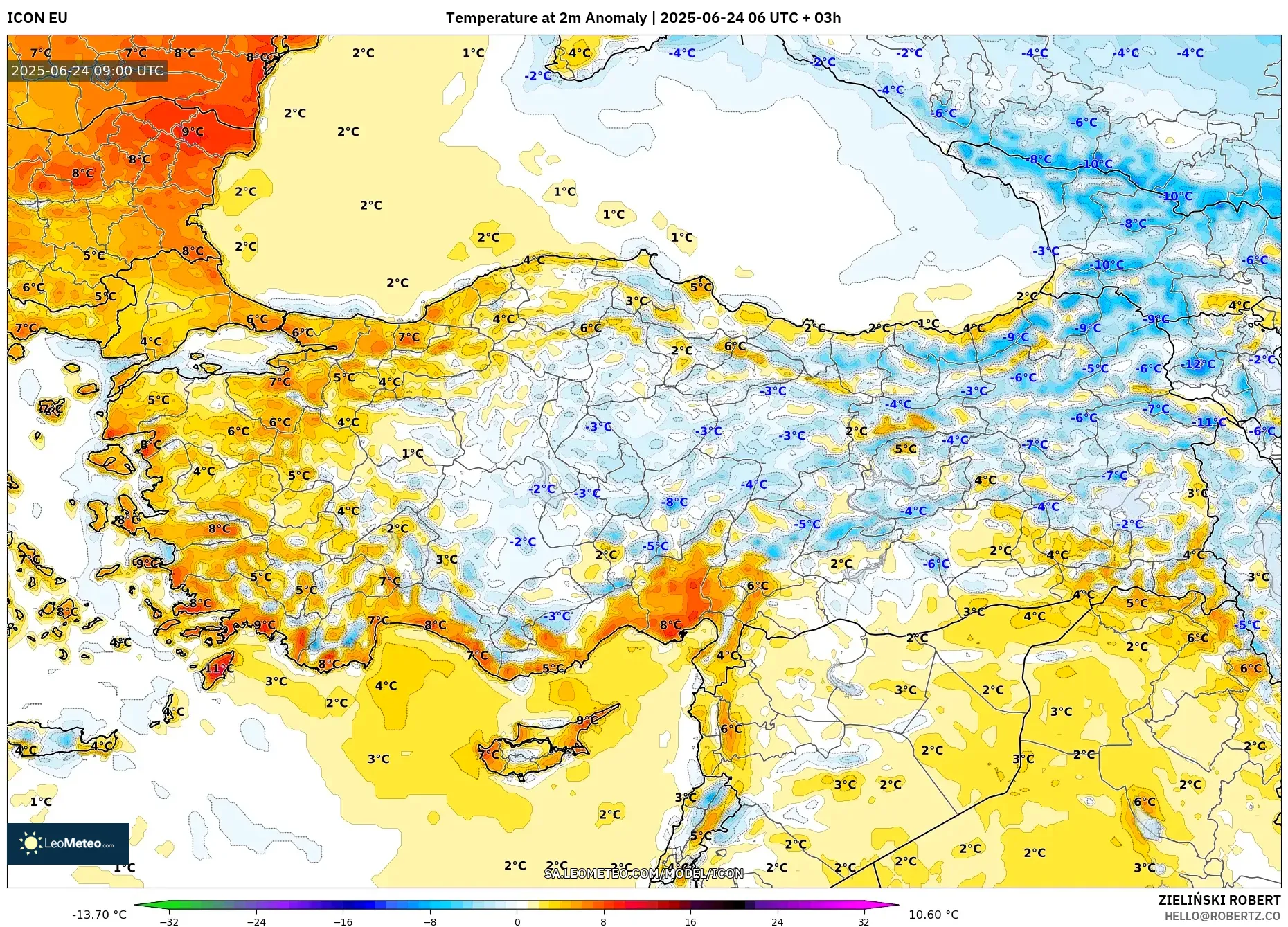 ICON model - Turkey, Temperature at 2m Anomaly ICON model - Turkey, Temperature at 2m Anomaly