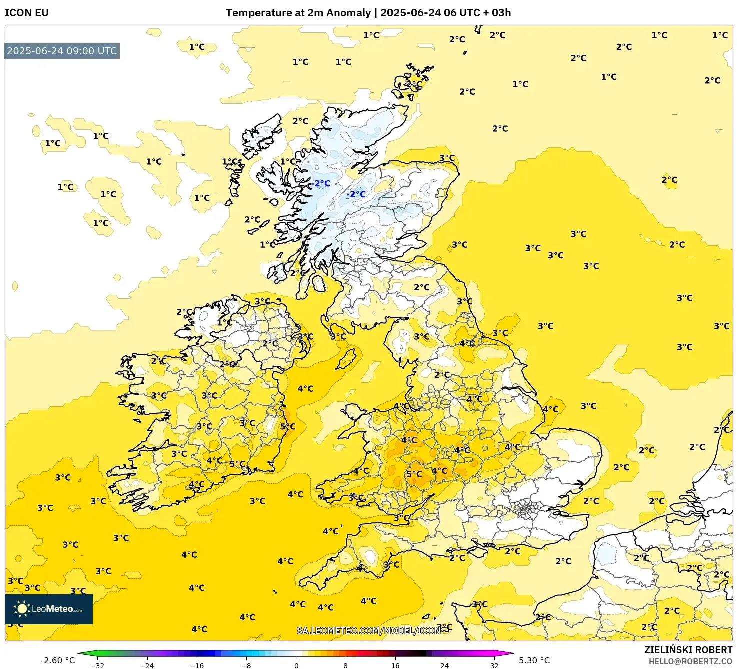 ICON model - United Kingdom, Temperature at 2m Anomaly ICON model - United Kingdom, Temperature at 2m Anomaly