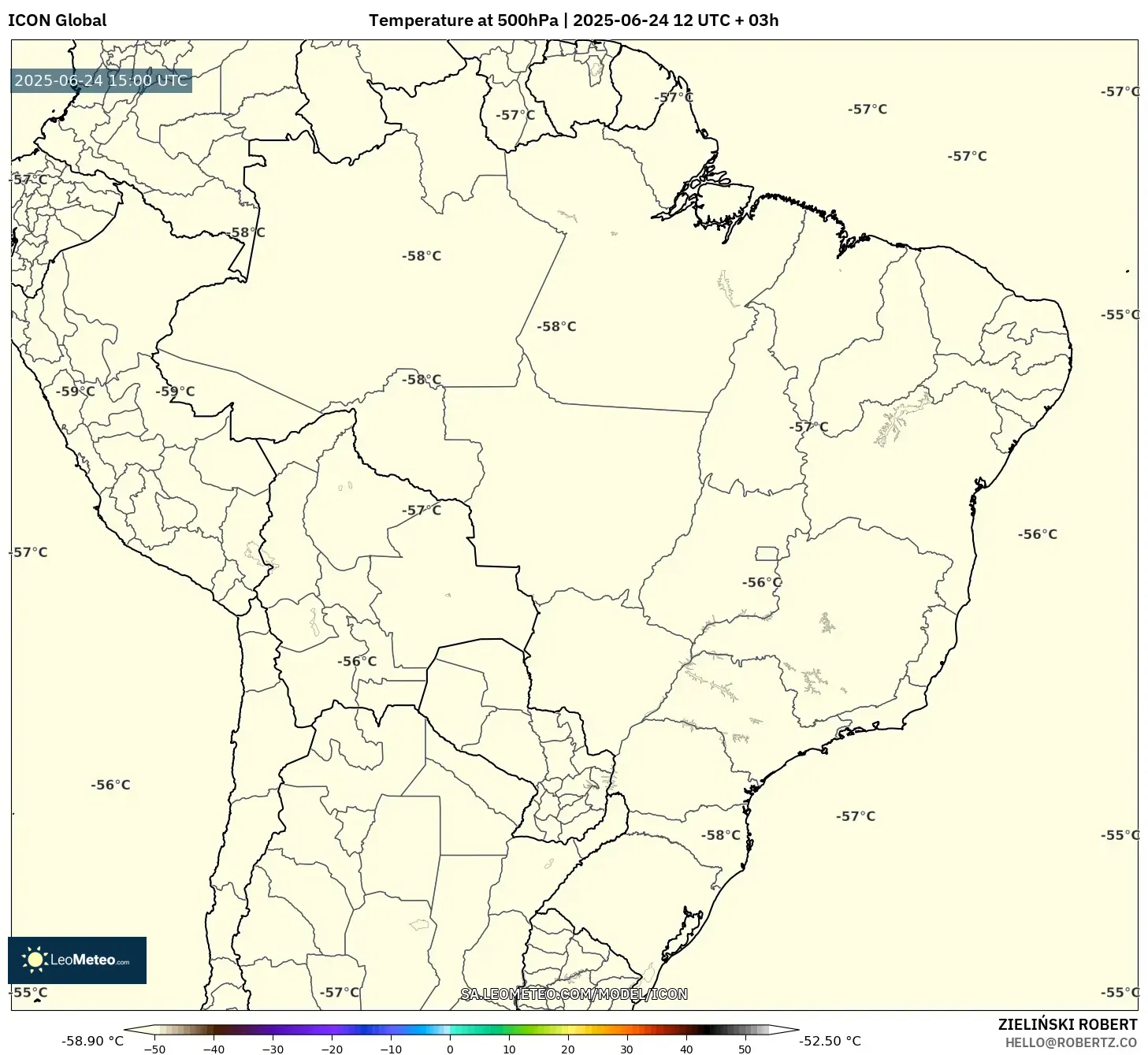 ICON model - Brazil, Temperature at 500hPa ICON model - Brazil, Temperature at 500hPa