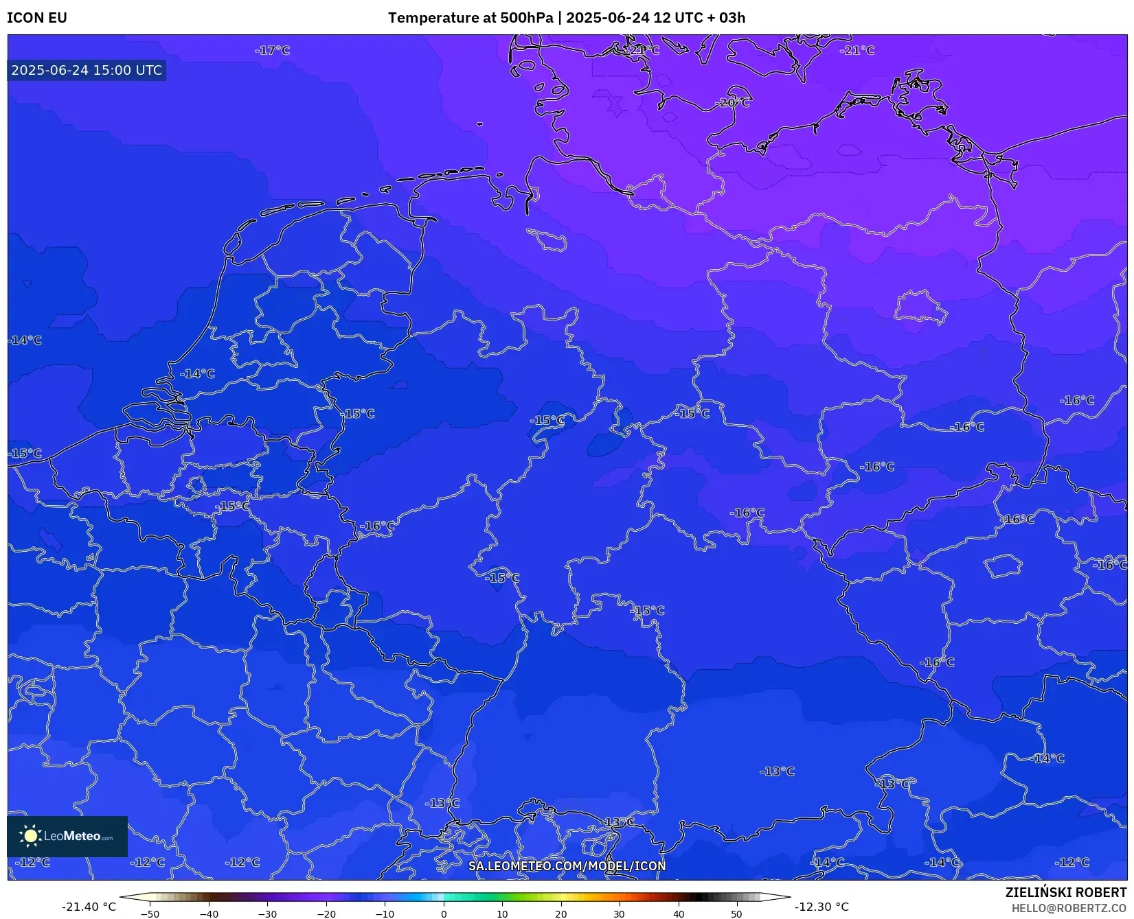 ICON model - Germany, Temperature at 500hPa ICON model - Germany, Temperature at 500hPa