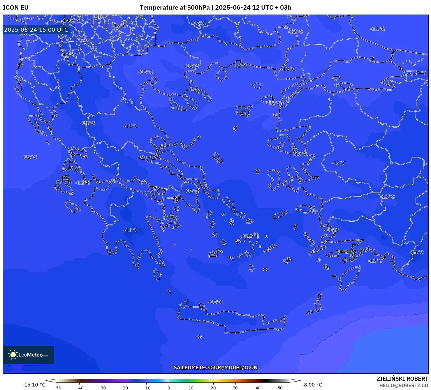 ICON model - Greece, Temperature at 500hPa ICON model - Greece, Temperature at 500hPa