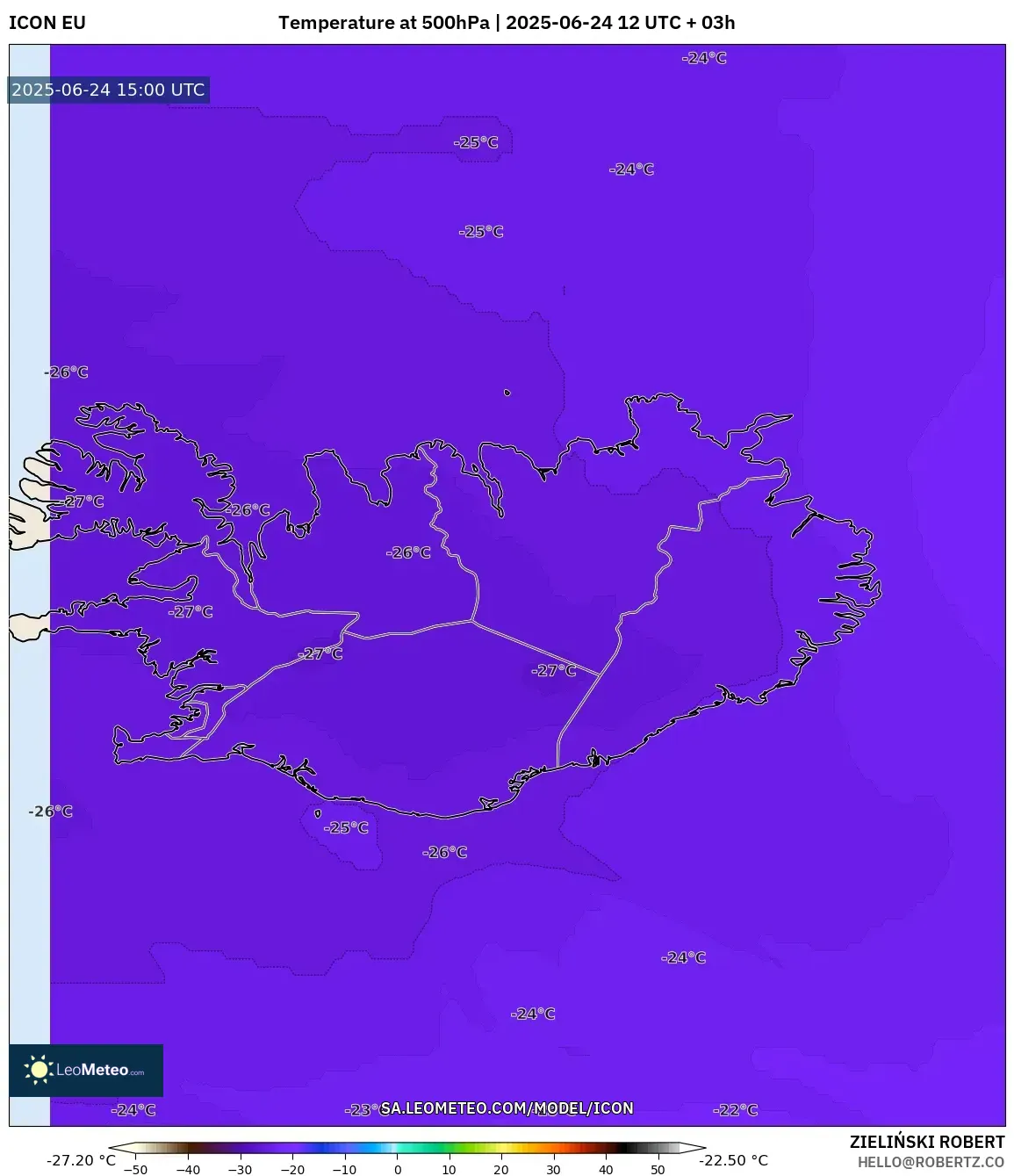 ICON model - Iceland, Temperature at 500hPa ICON model - Iceland, Temperature at 500hPa