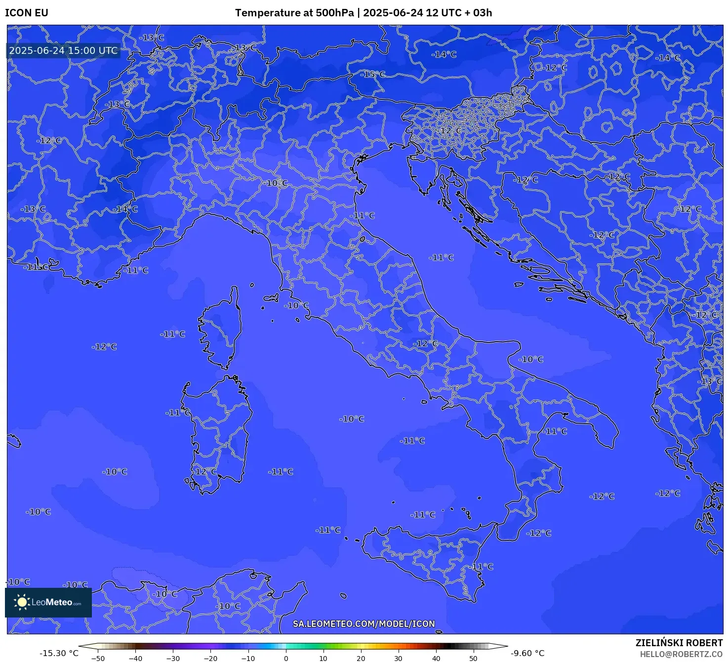 ICON model - Italy, Temperature at 500hPa ICON model - Italy, Temperature at 500hPa