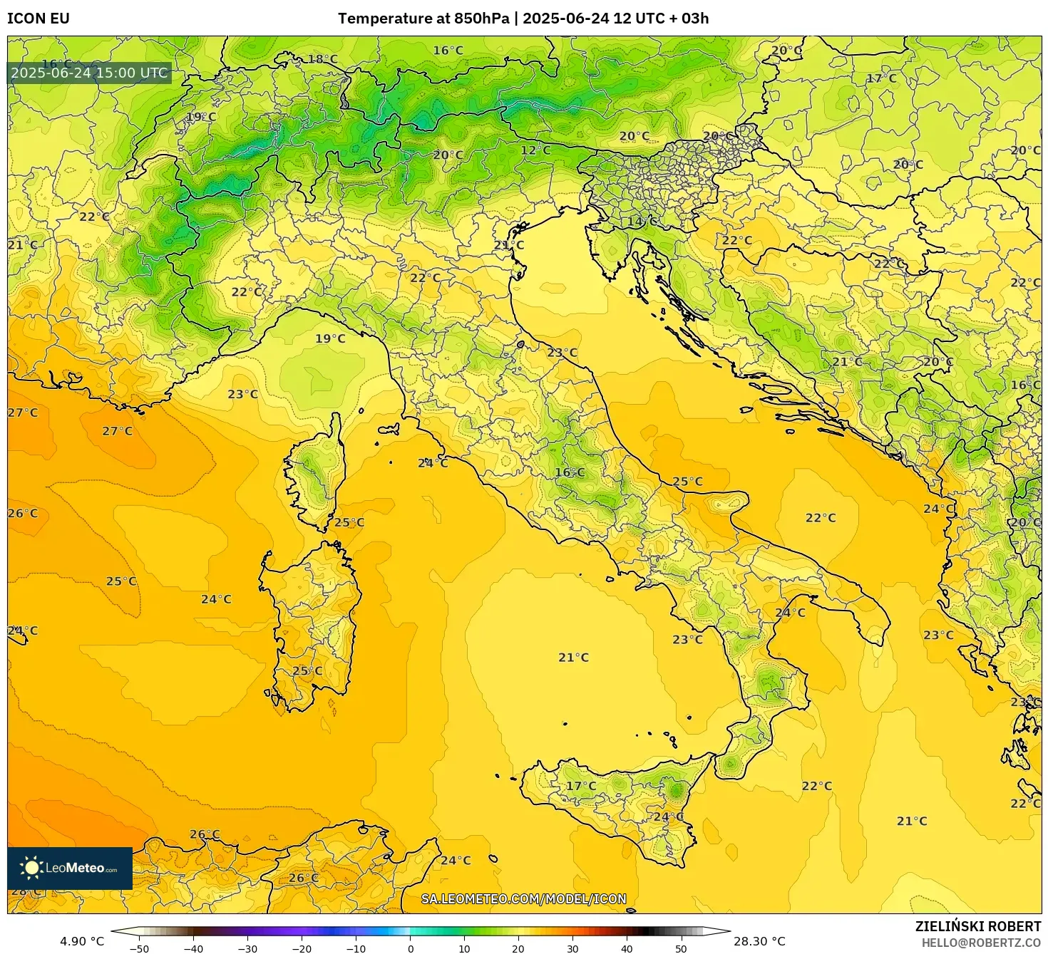ICON model - Italy, Temperature at 850hPa ICON model - Italy, Temperature at 850hPa