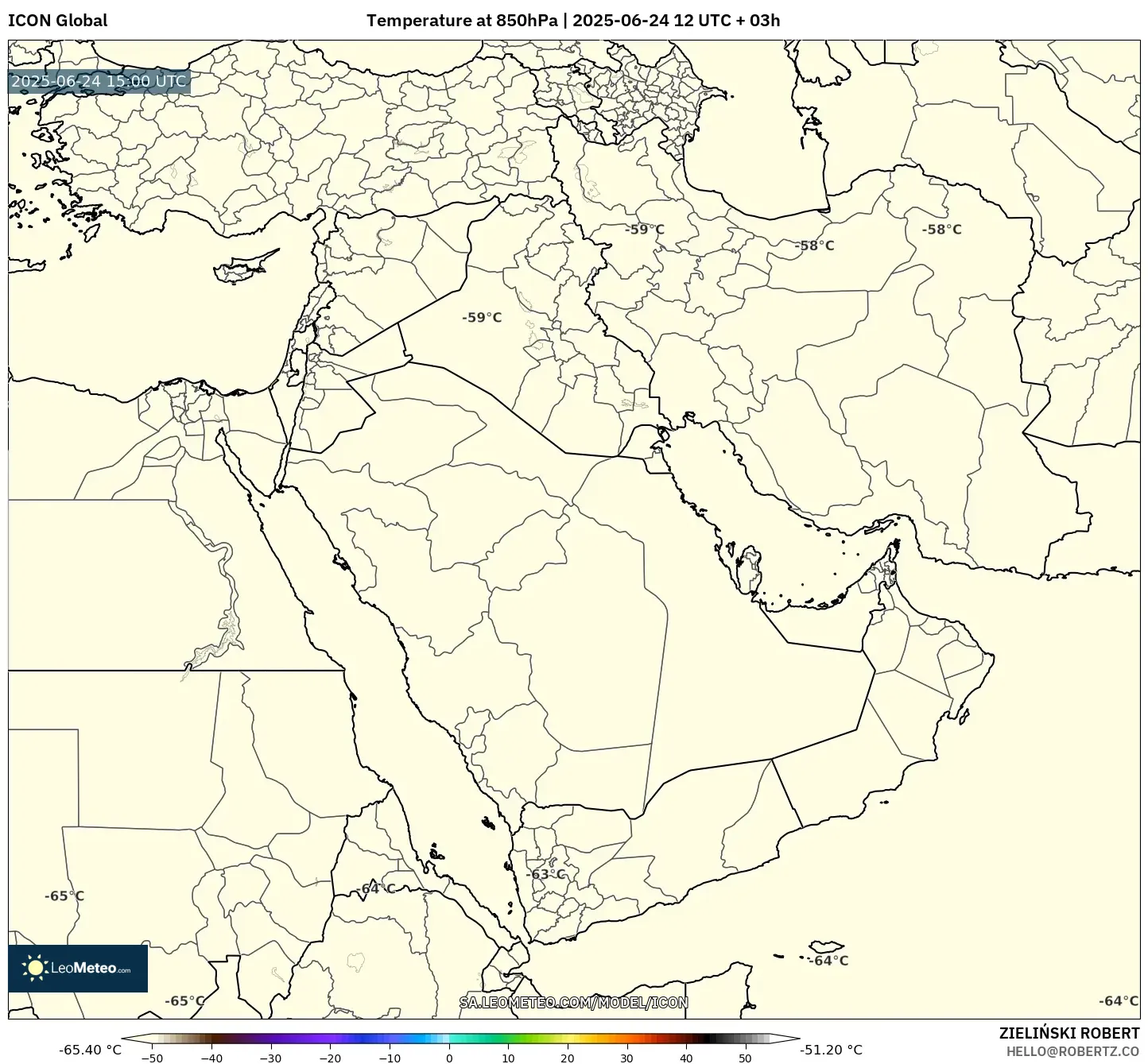 ICON model - Middle East, Temperature at 850hPa ICON model - Middle East, Temperature at 850hPa