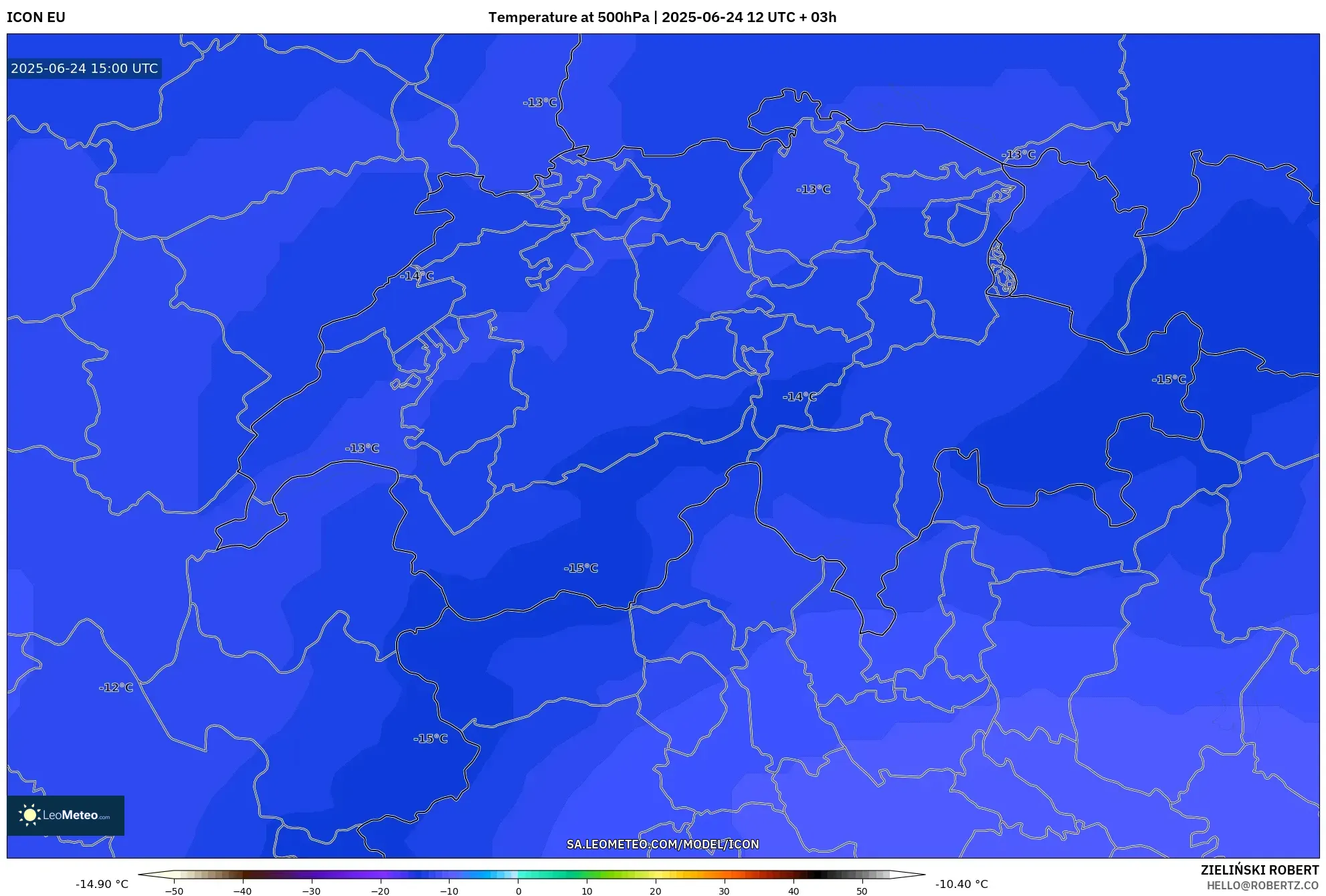 ICON model - Switzerland, Temperature at 500hPa ICON model - Switzerland, Temperature at 500hPa