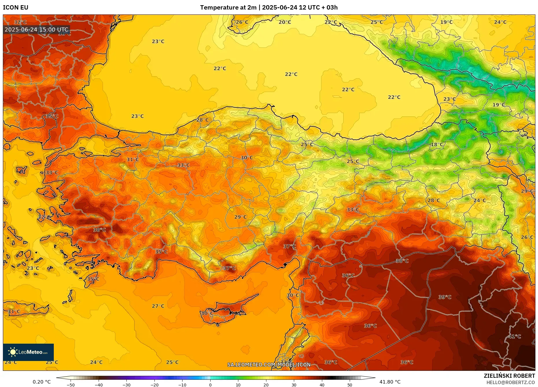 ICON model - Turkey, Temperature at 2m ICON model - Turkey, Temperature at 2m