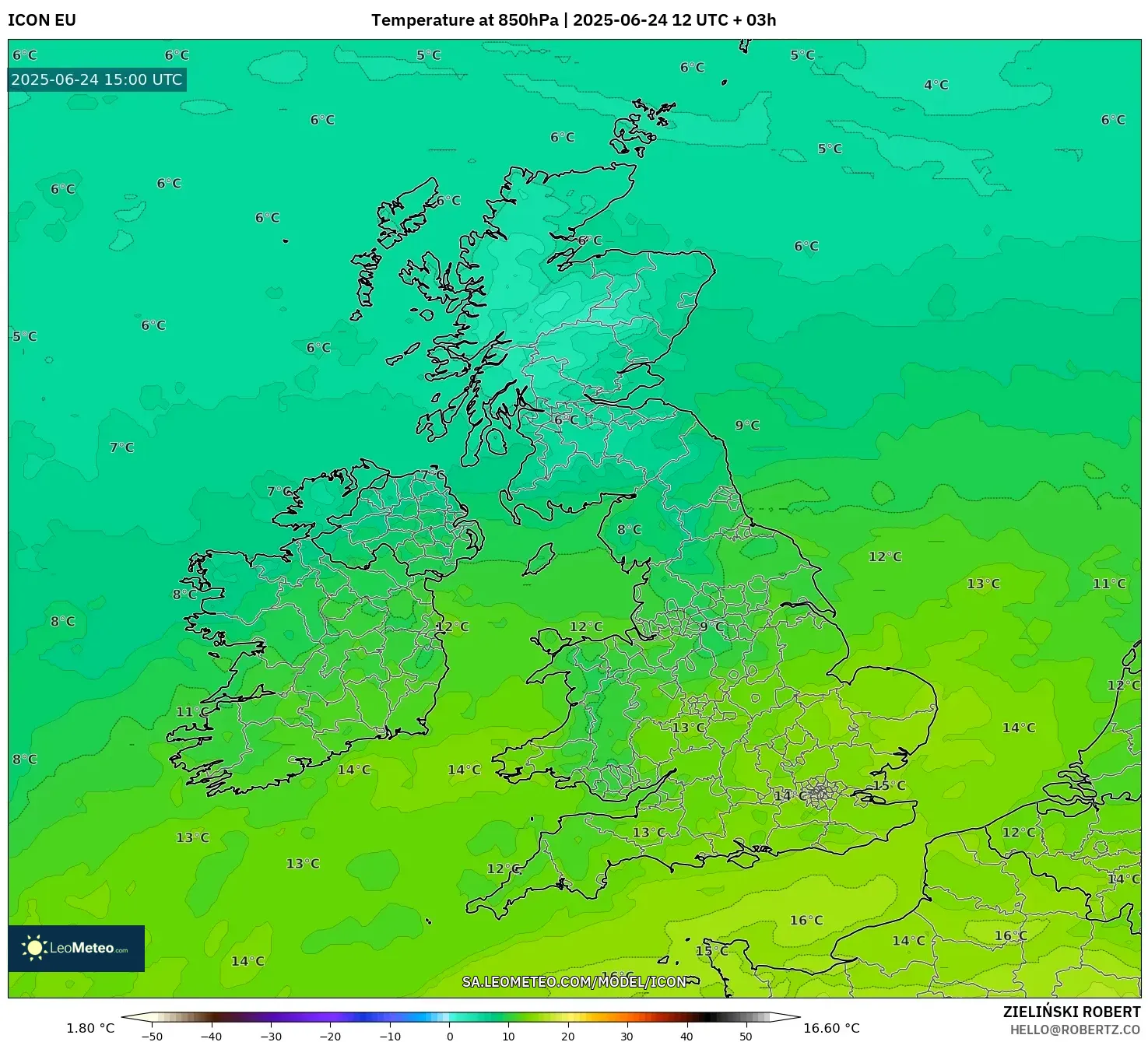ICON model - United Kingdom, Temperature at 850hPa ICON model - United Kingdom, Temperature at 850hPa
