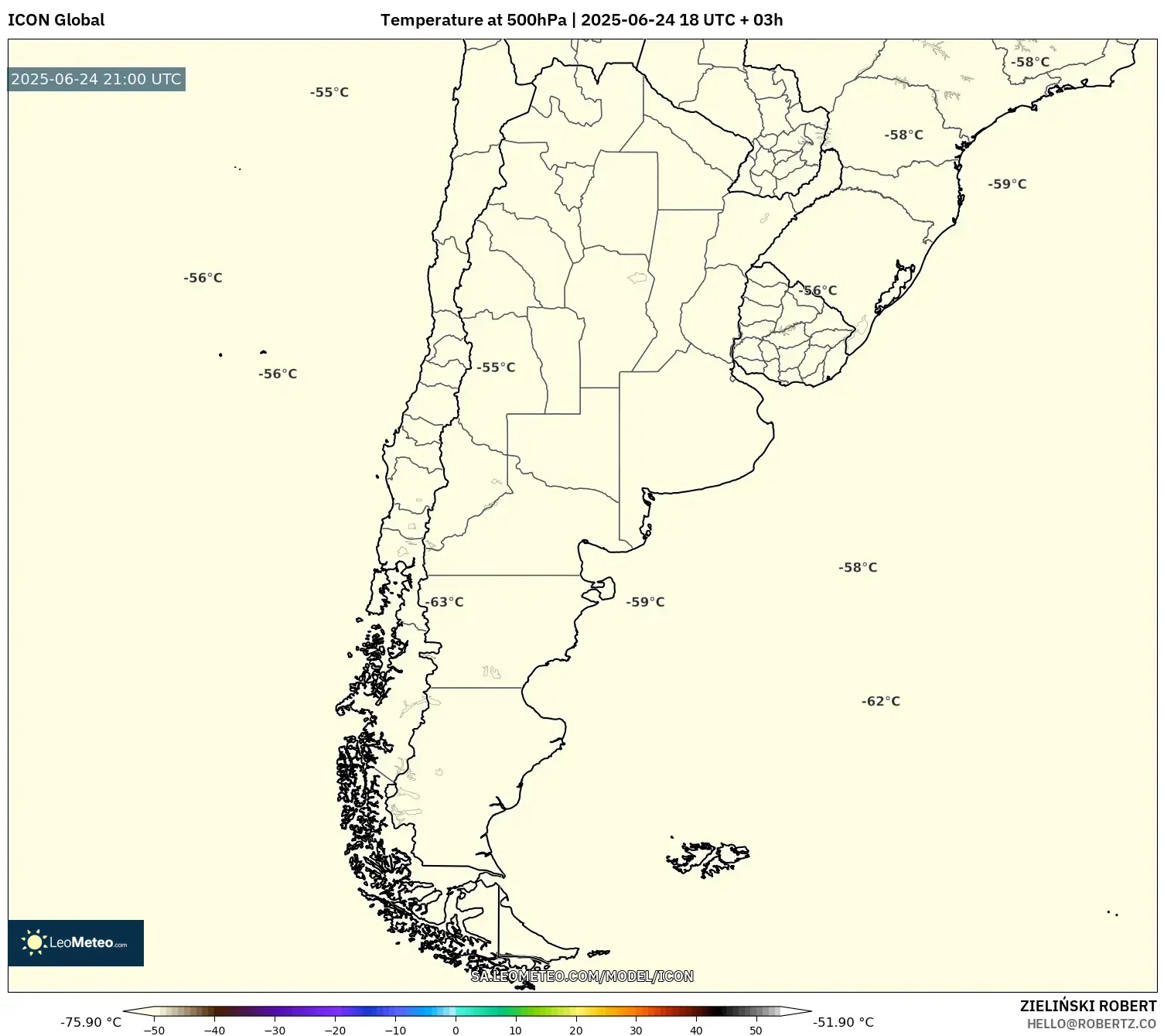 ICON model - Argentina, Temperature at 500hPa ICON model - Argentina, Temperature at 500hPa