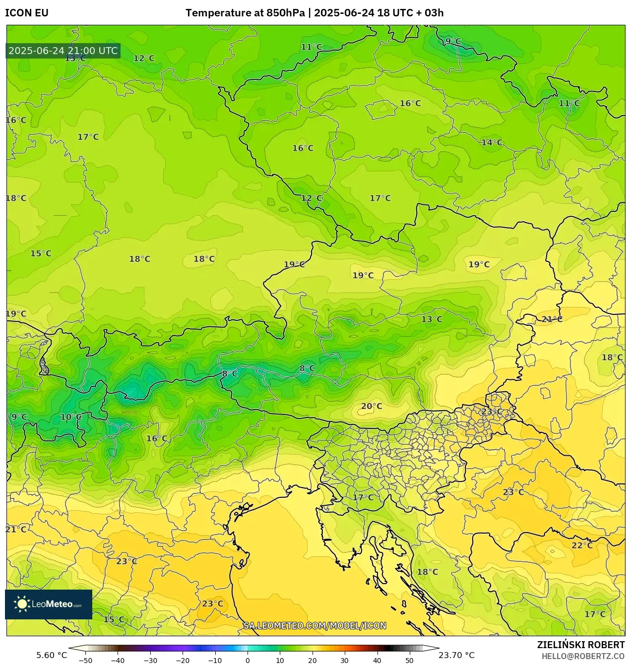 ICON model - Austria, Temperature at 850hPa ICON model - Austria, Temperature at 850hPa