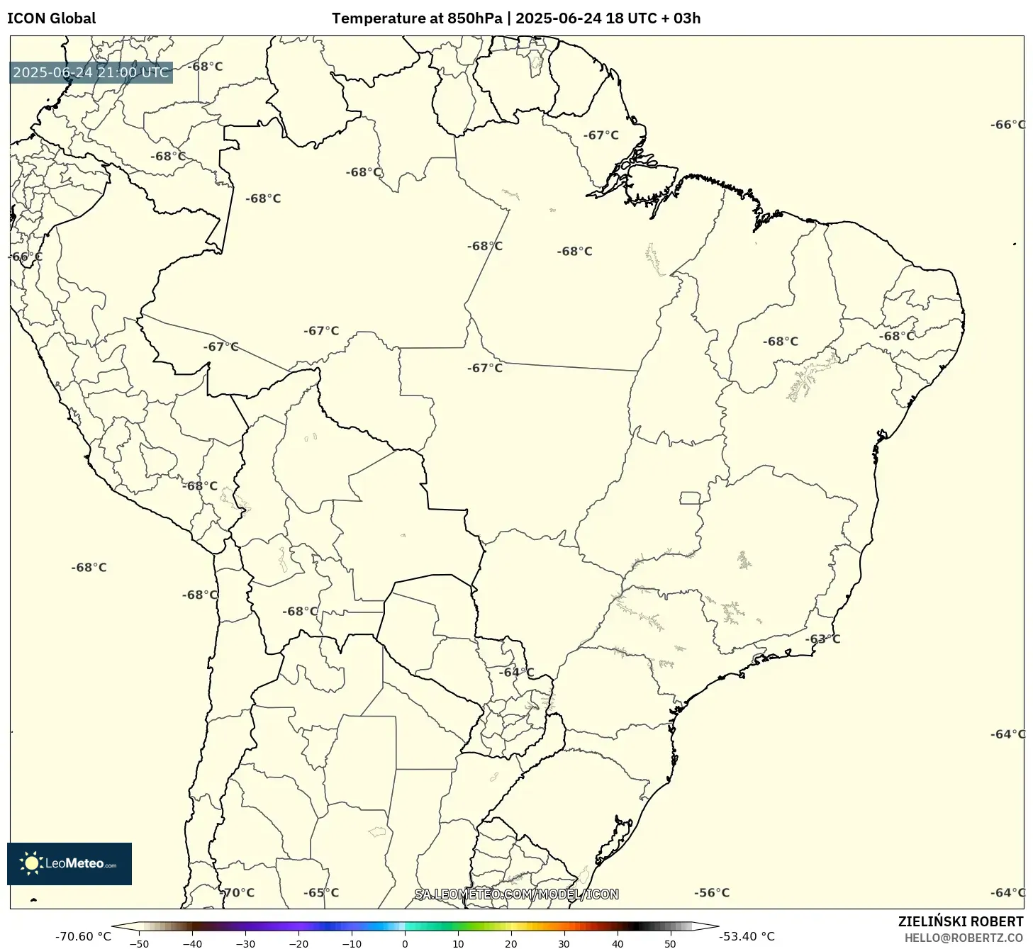ICON model - Brazil, Temperature at 850hPa ICON model - Brazil, Temperature at 850hPa