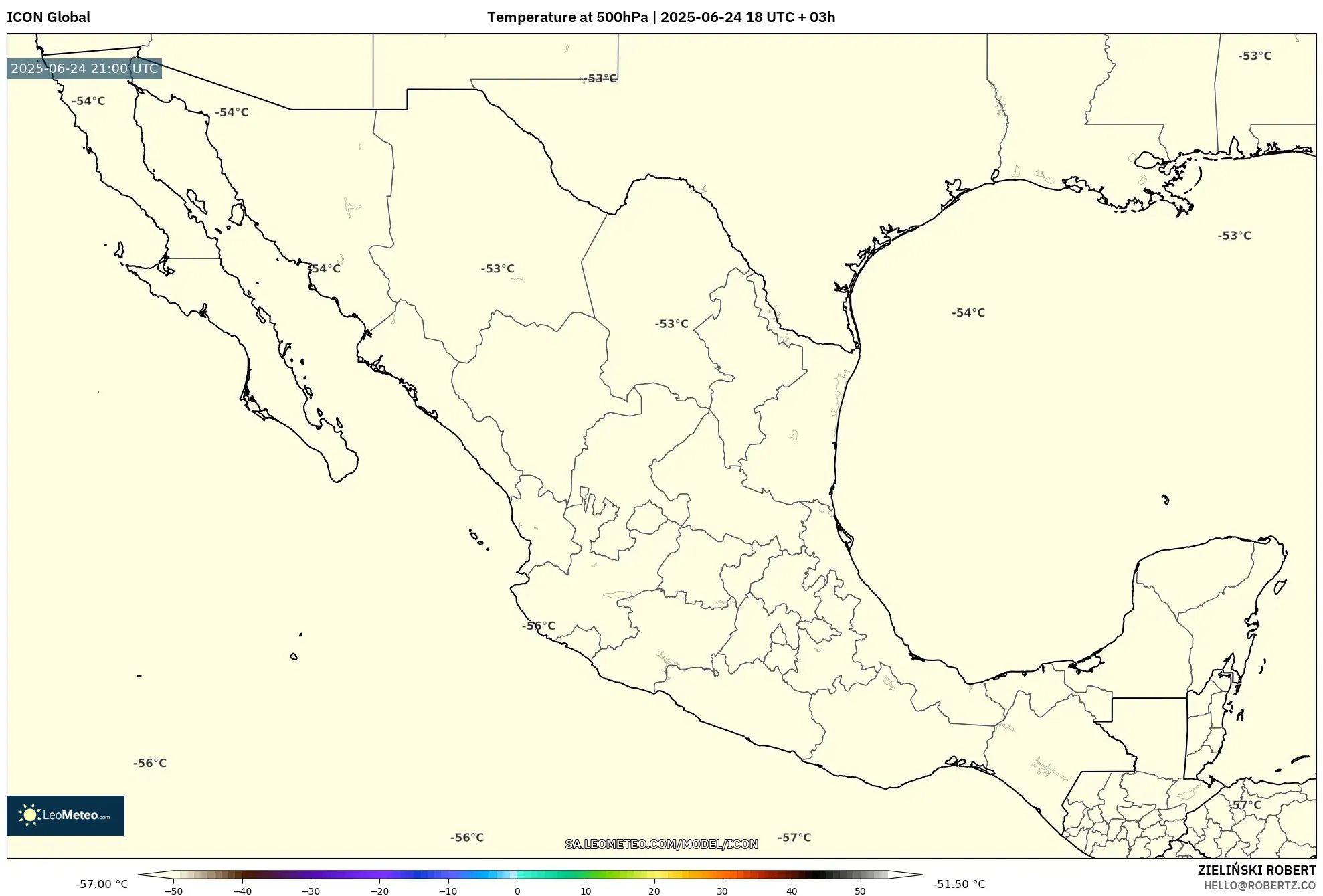 ICON model - Mexico, Temperature at 500hPa ICON model - Mexico, Temperature at 500hPa