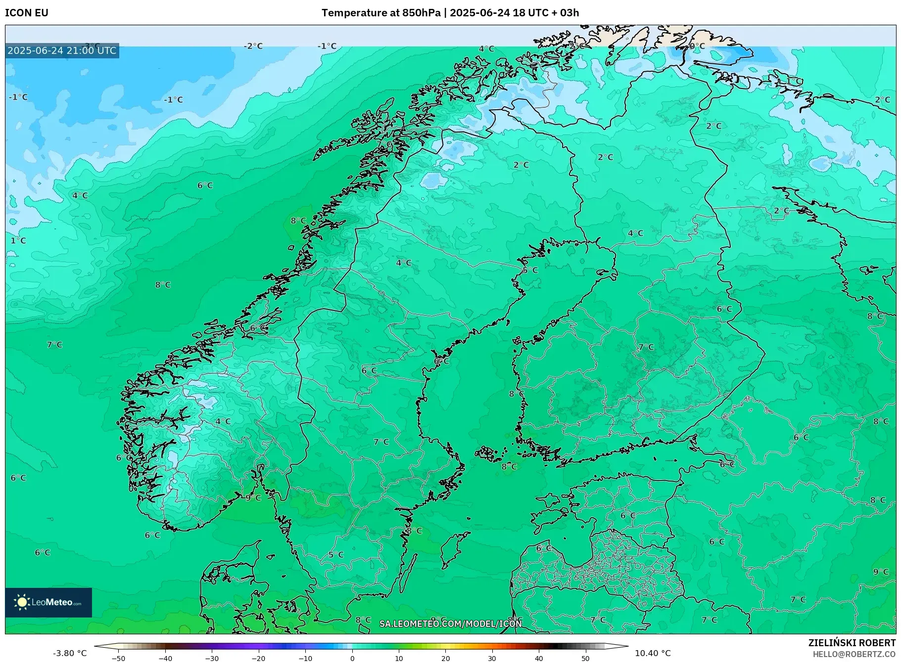 ICON model - Scandinavia, Temperature at 850hPa ICON model - Scandinavia, Temperature at 850hPa