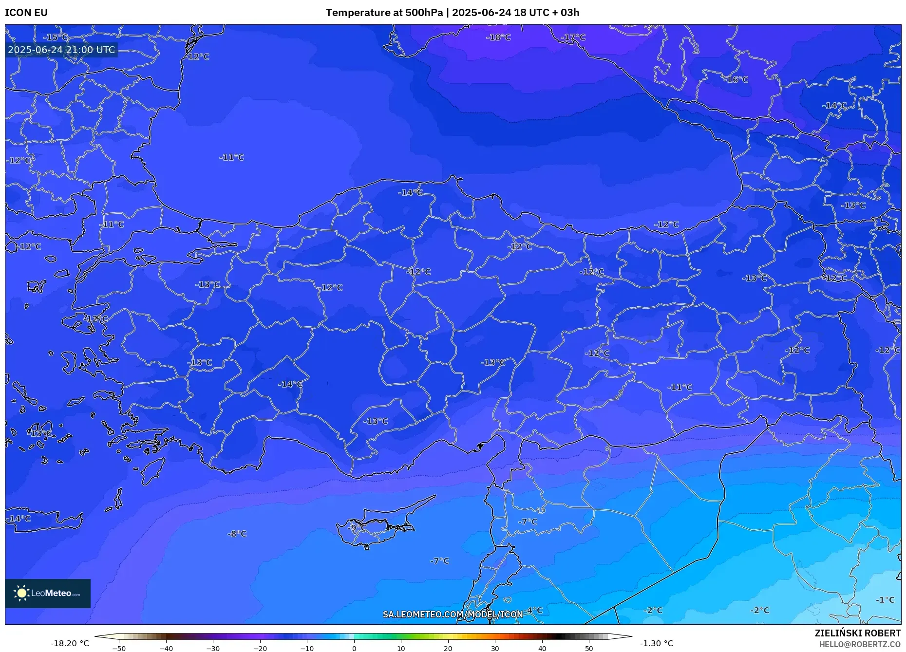 ICON model - Turkey, Temperature at 500hPa ICON model - Turkey, Temperature at 500hPa