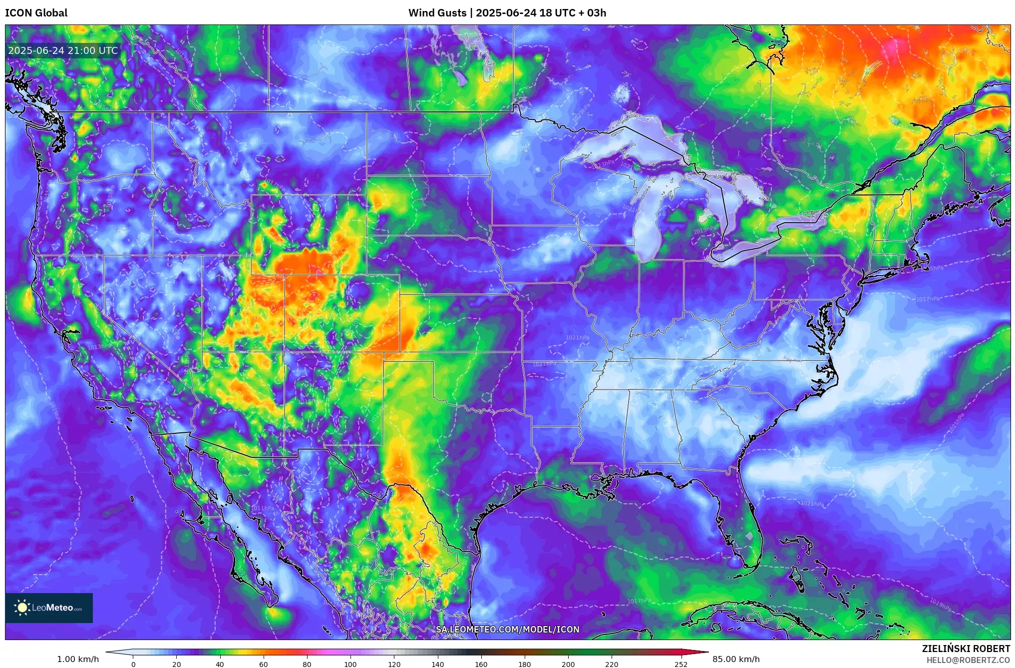 ICON model - United States, Wind Gusts ICON model - United States, Wind Gusts