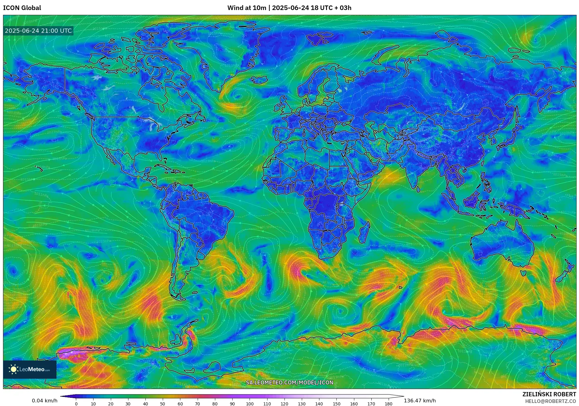 ICON model - World, Wind at 10m ICON model - World, Wind at 10m