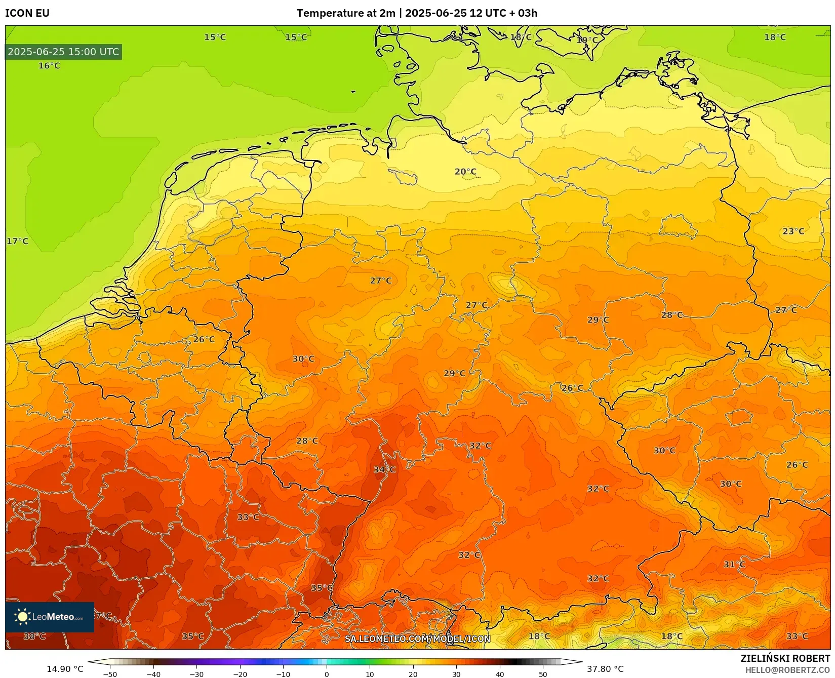 ICON model - Germany, Temperature at 2m ICON model - Germany, Temperature at 2m