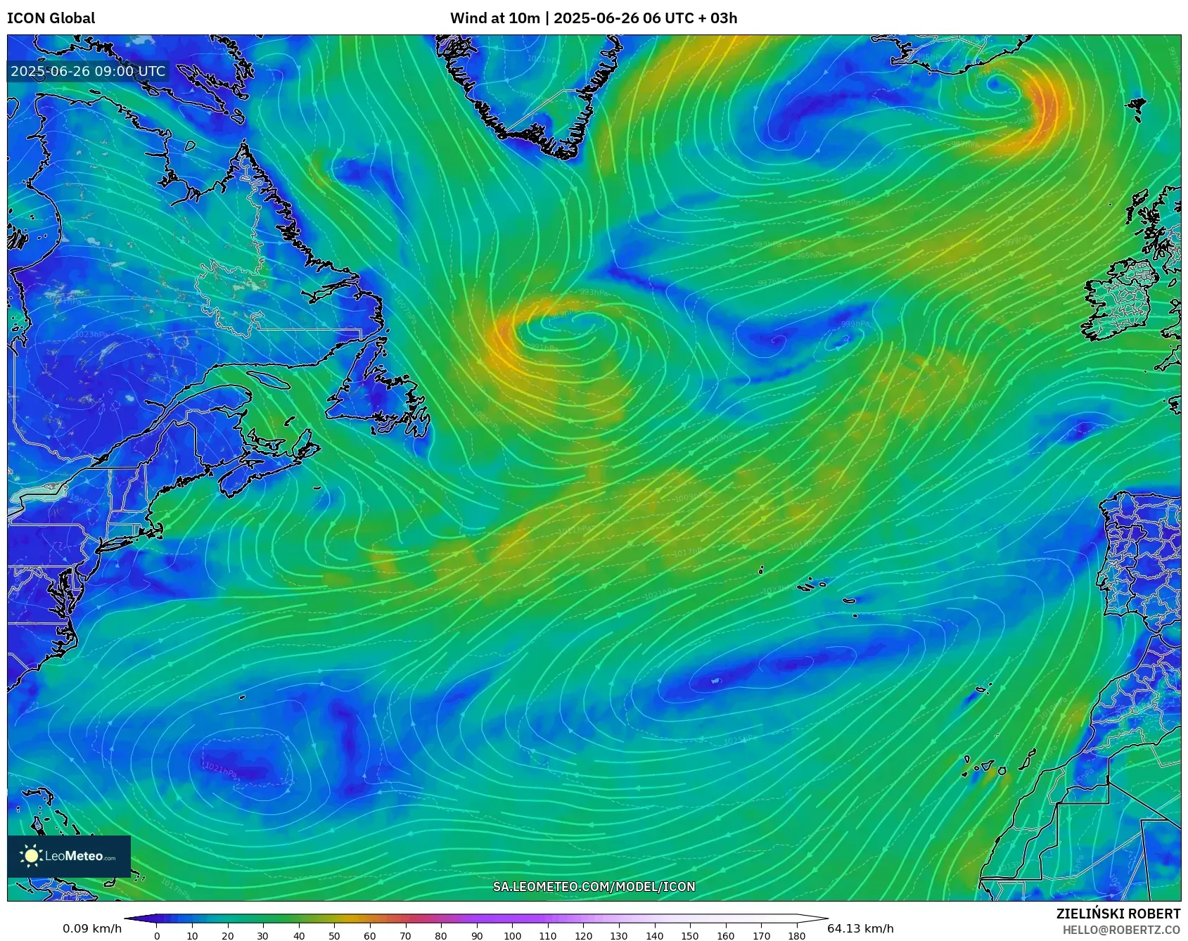ICON model - North Atlantic, Wind at 10m ICON model - North Atlantic, Wind at 10m