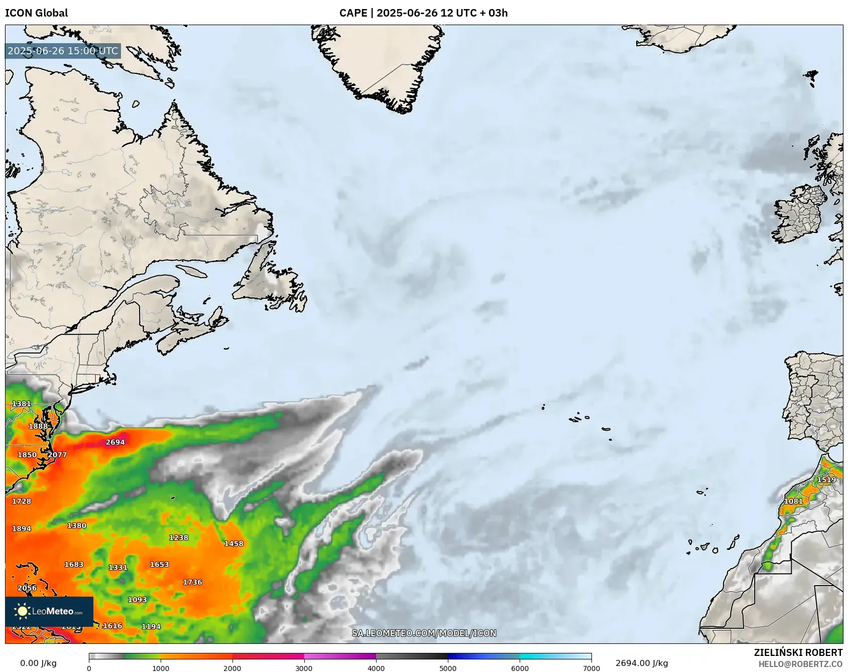 ICON model - North Atlantic, CAPE ICON model - North Atlantic, CAPE