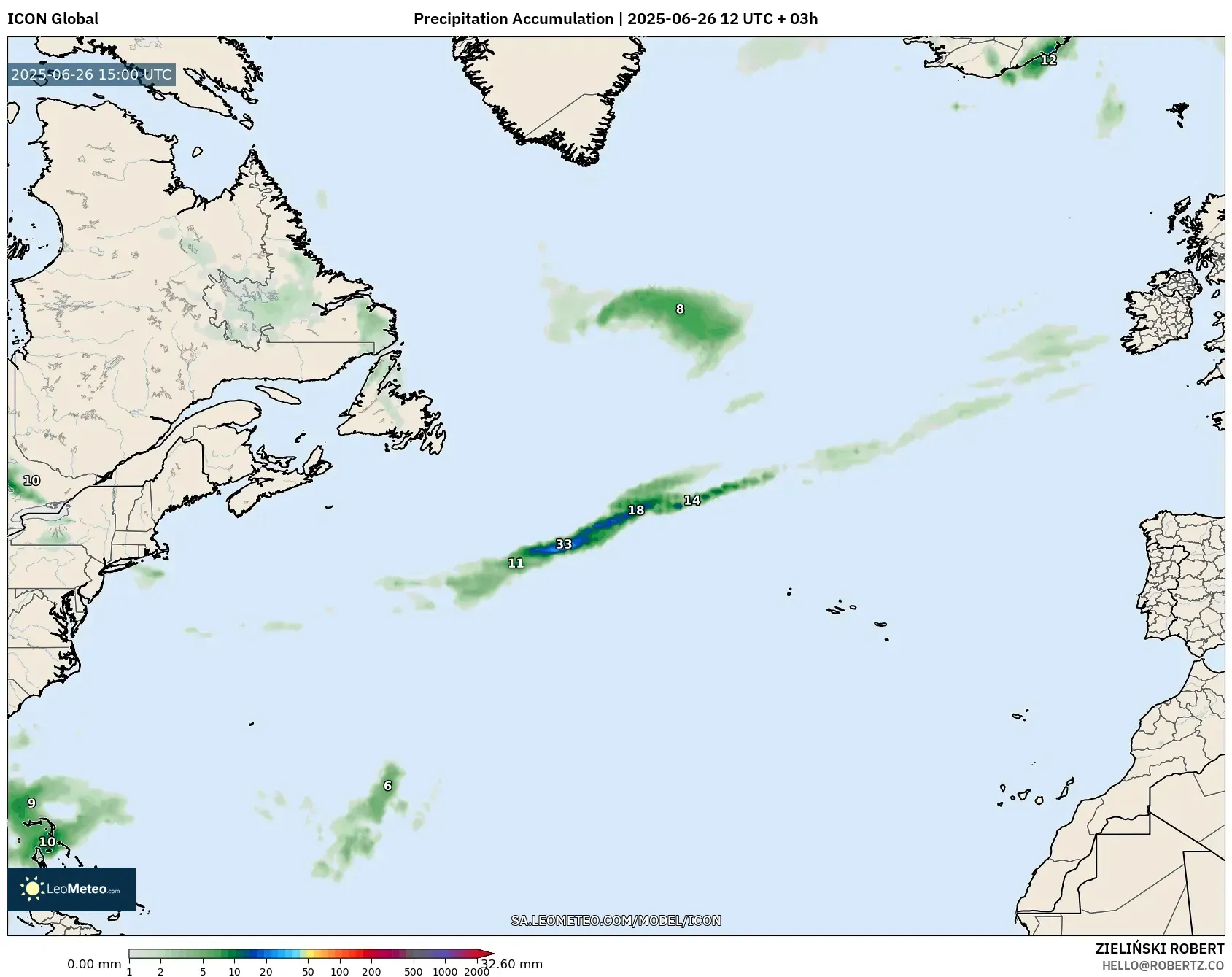 ICON model - North Atlantic, Precipitation Accumulation ICON model - North Atlantic, Precipitation Accumulation