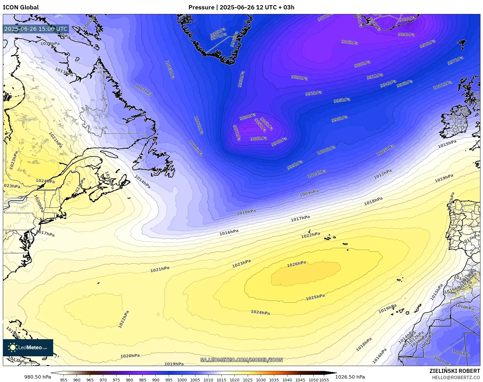 ICON model - North Atlantic, Pressure ICON model - North Atlantic, Pressure