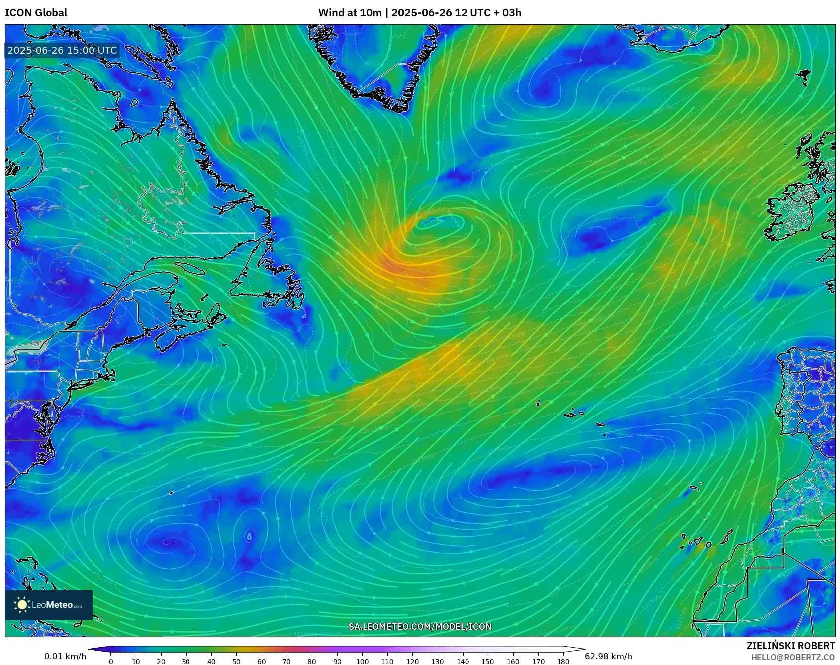 ICON model - North Atlantic, Wind at 10m ICON model - North Atlantic, Wind at 10m