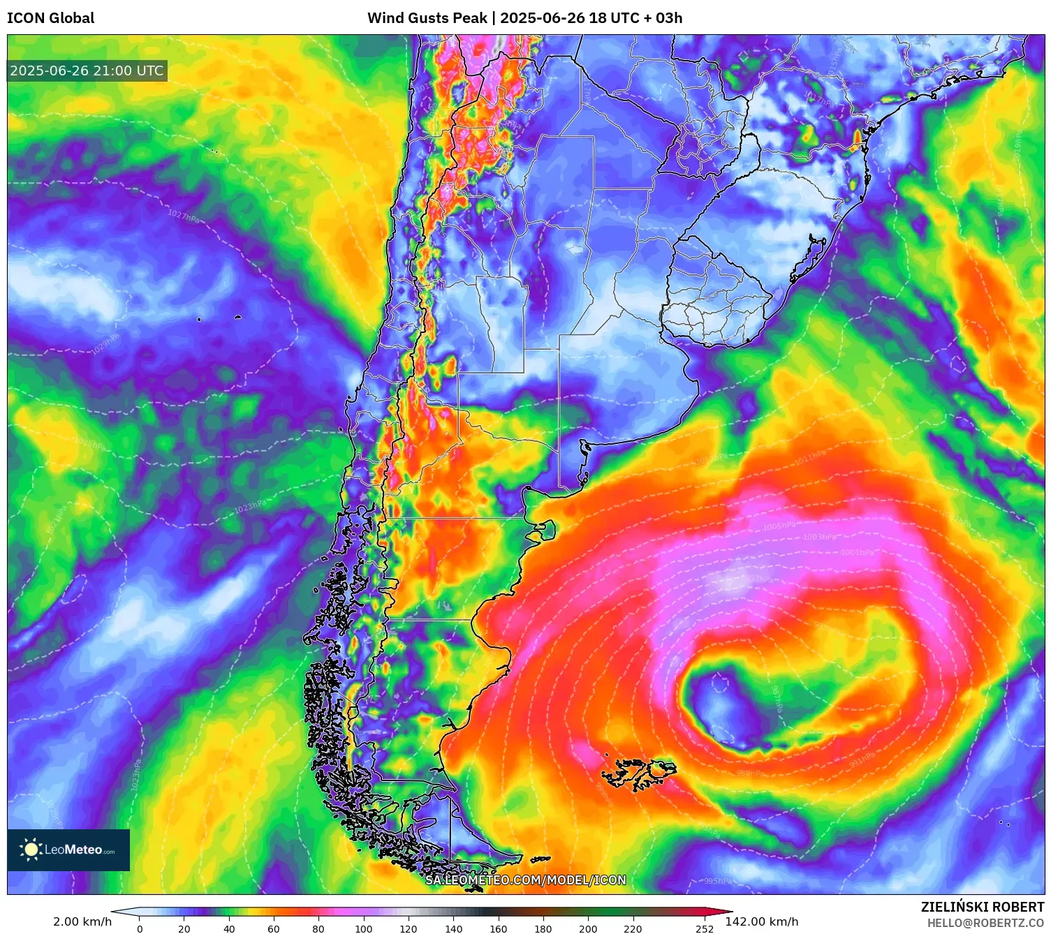 ICON model - Argentina, Wind Gusts Peak ICON model - Argentina, Wind Gusts Peak