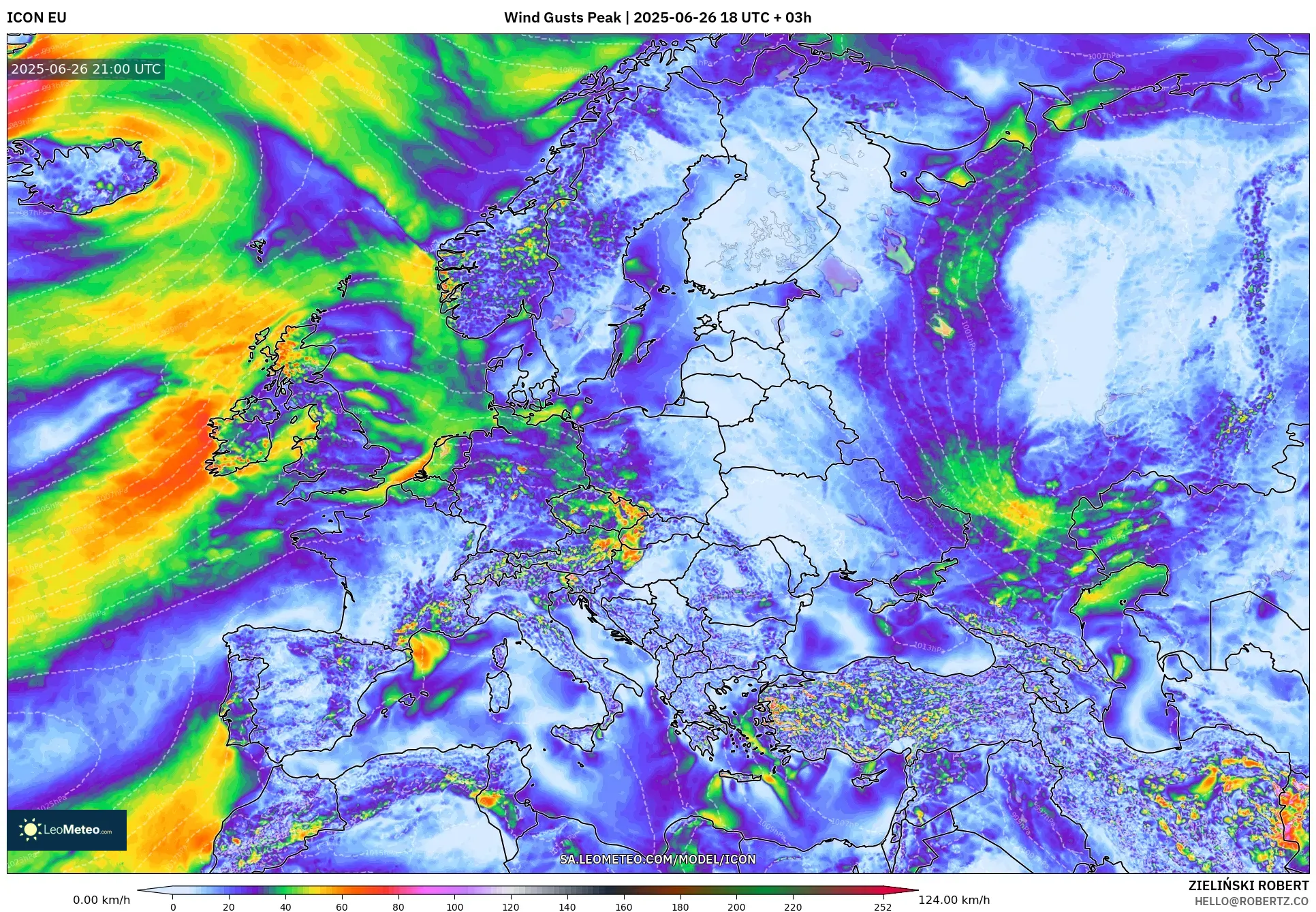 ICON model - Europe, Wind Gusts Peak ICON model - Europe, Wind Gusts Peak