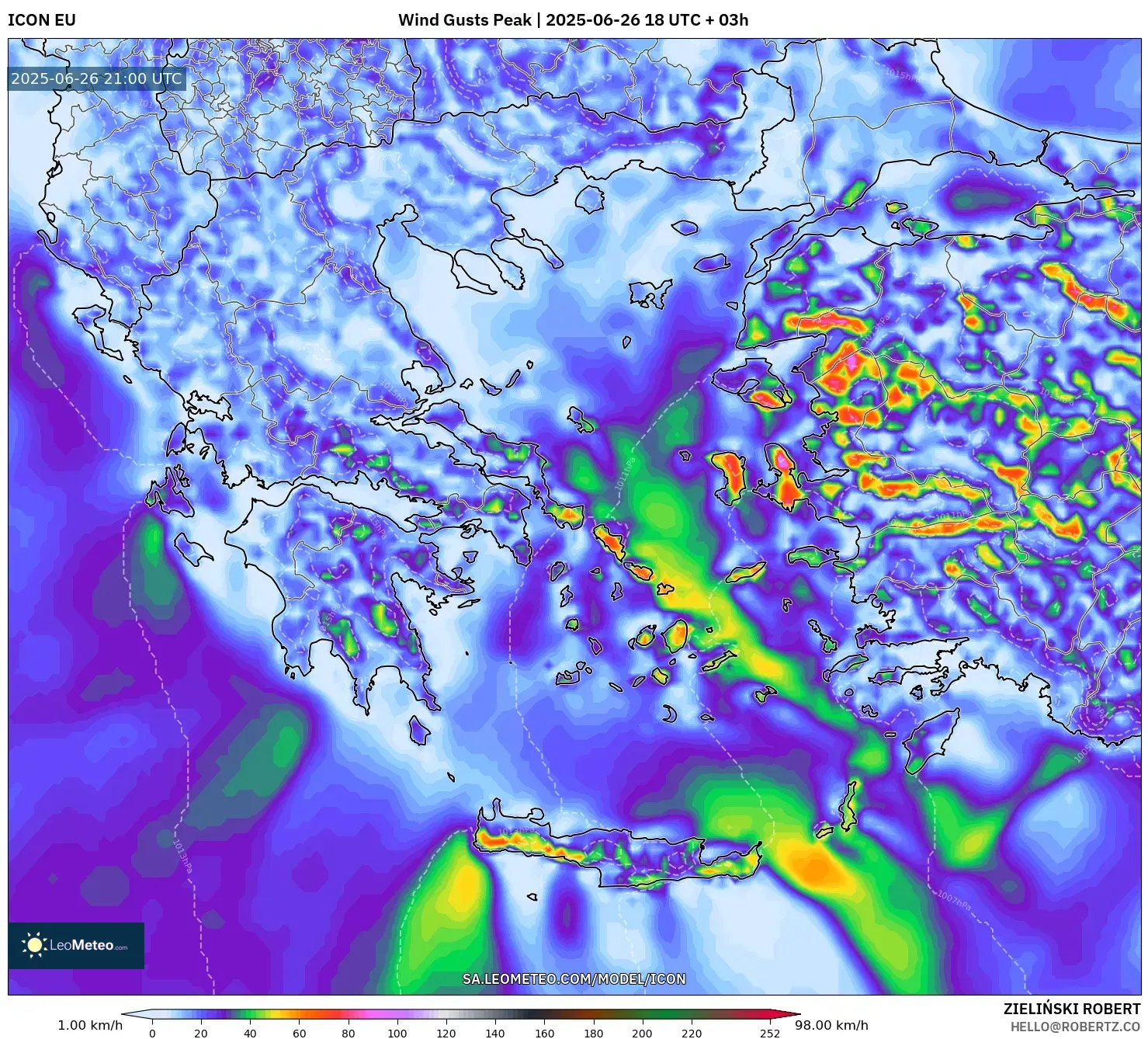 ICON model - Greece, Wind Gusts Peak ICON model - Greece, Wind Gusts Peak